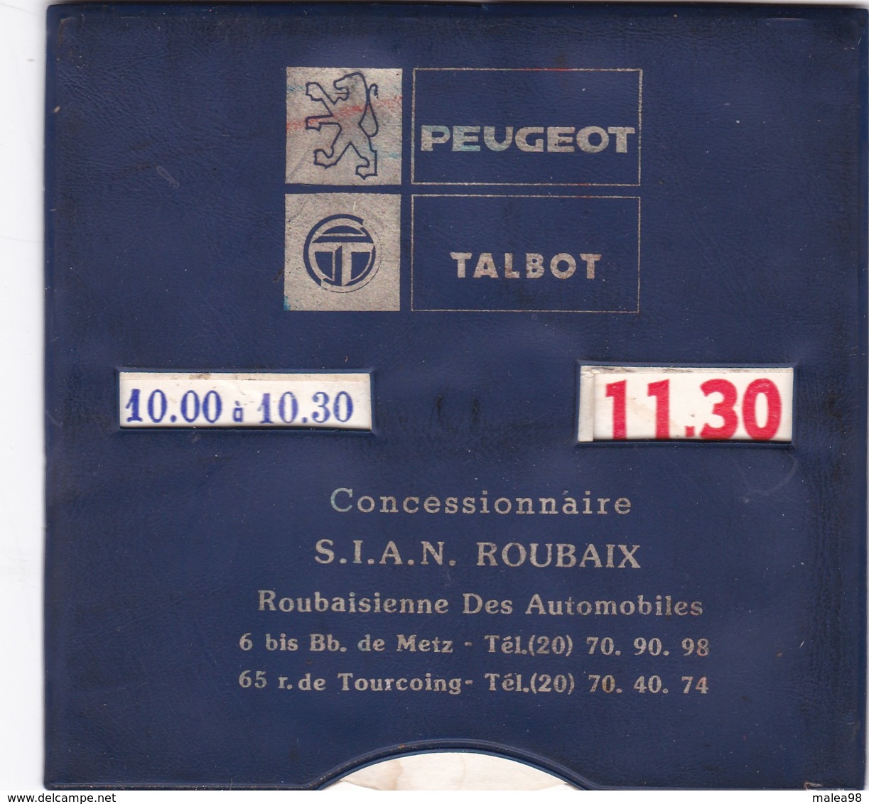 ROUBAIX ,,,,PEUGEOT  TALBOT  ROUBAIX ,,,,DISQUE DE STATIONNEMENT ,,, TBE - Voitures