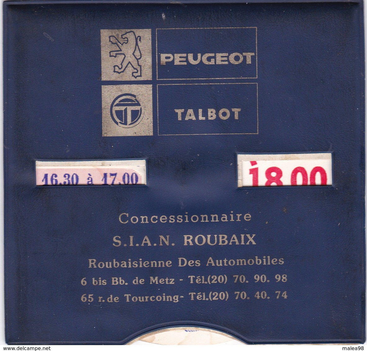 ROUBAIX ,,,,PEUGEOT  TALBOT  ROUBAIX ,,,,DISQUE DE STATIONNEMENT ,,, TBE - Voitures