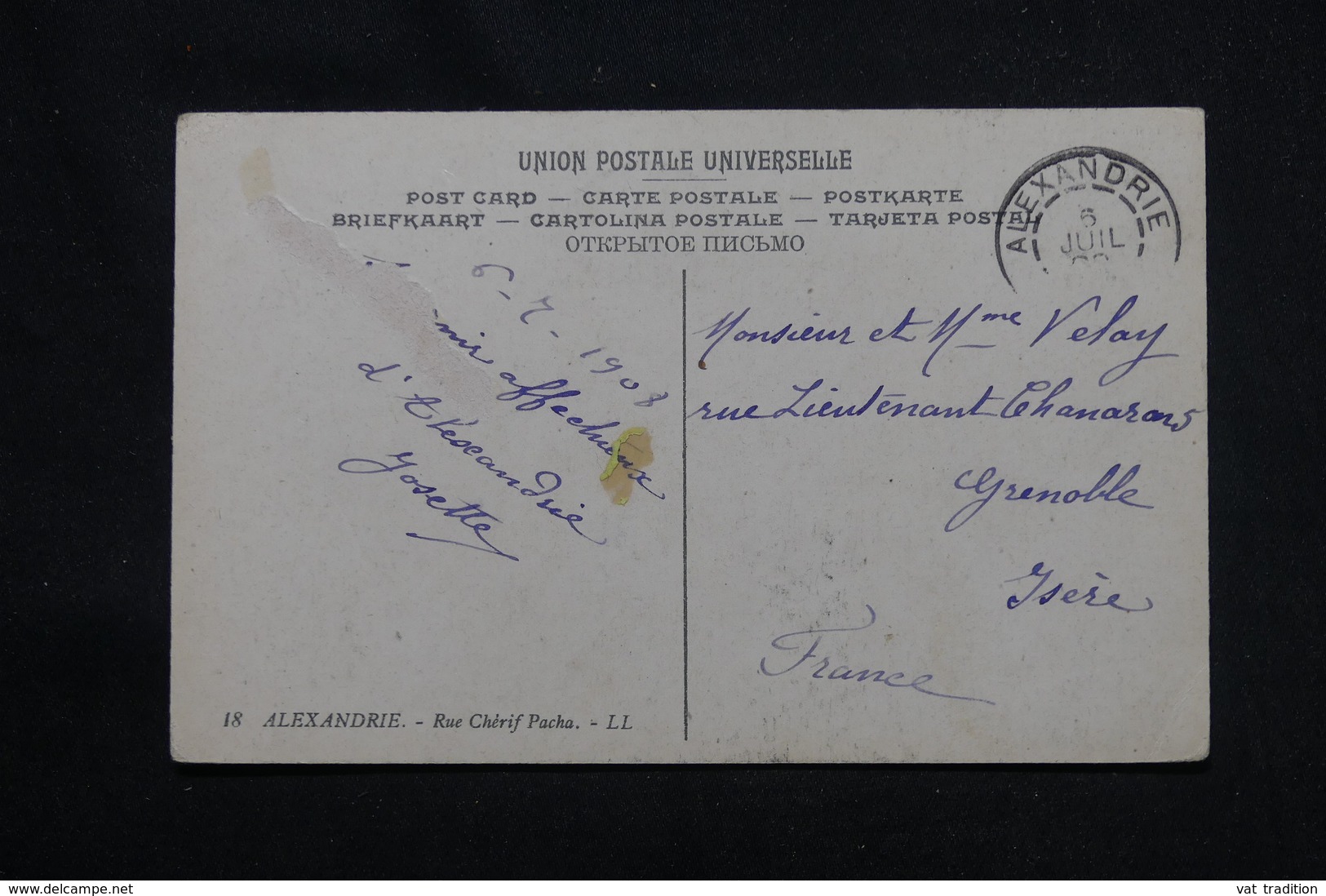 ALEXANDRIE - Affranchissement Type Blanc Sur Carte Postale En 1908 Pour Grenoble - L 60082 - Brieven En Documenten