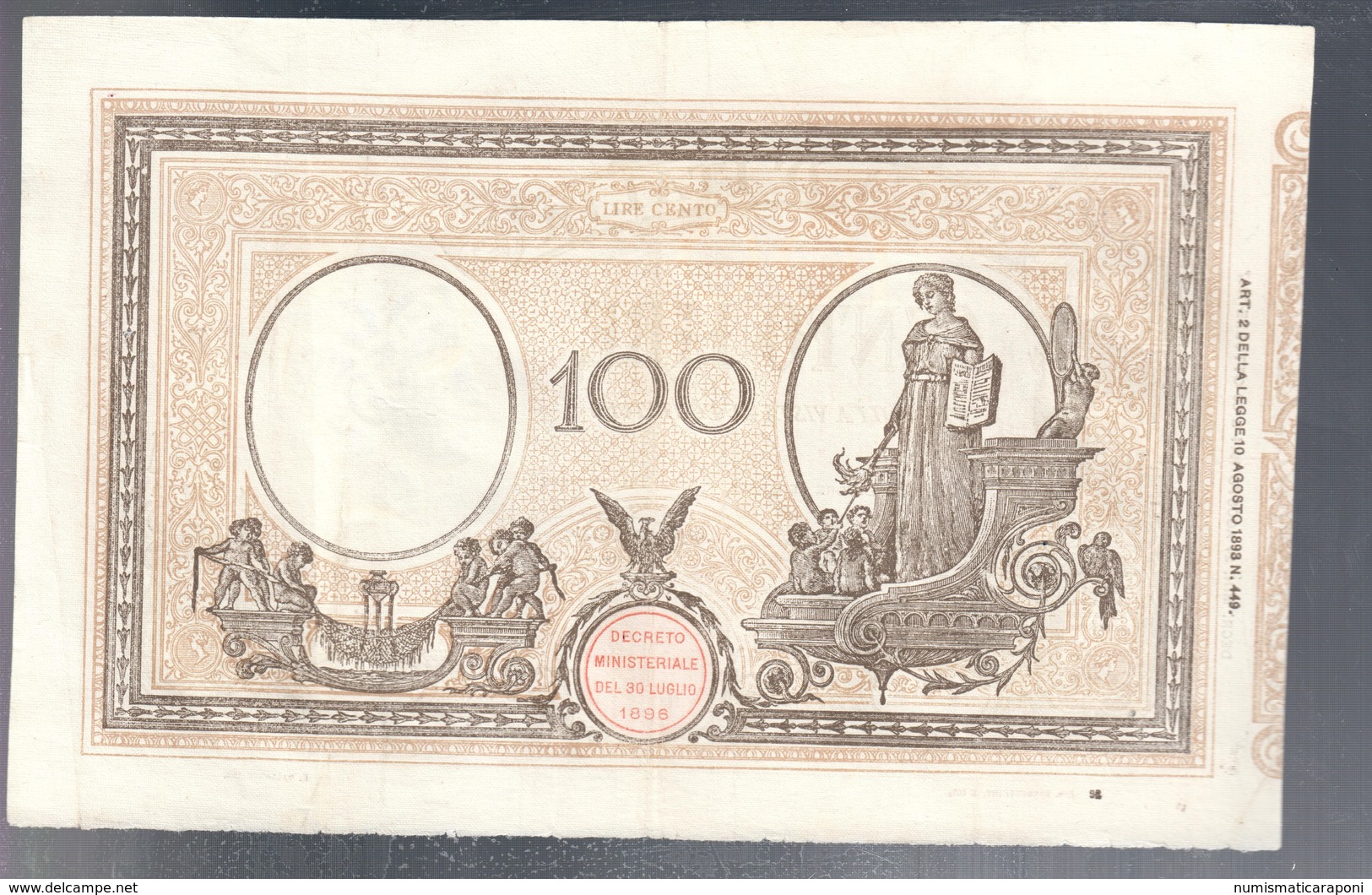 100 LIRE Barbetti Matrice Decreto 24 08 1914 Leggermente Pressato Bel Bb+  LOTTO 3224 - Italia – 5 Lire