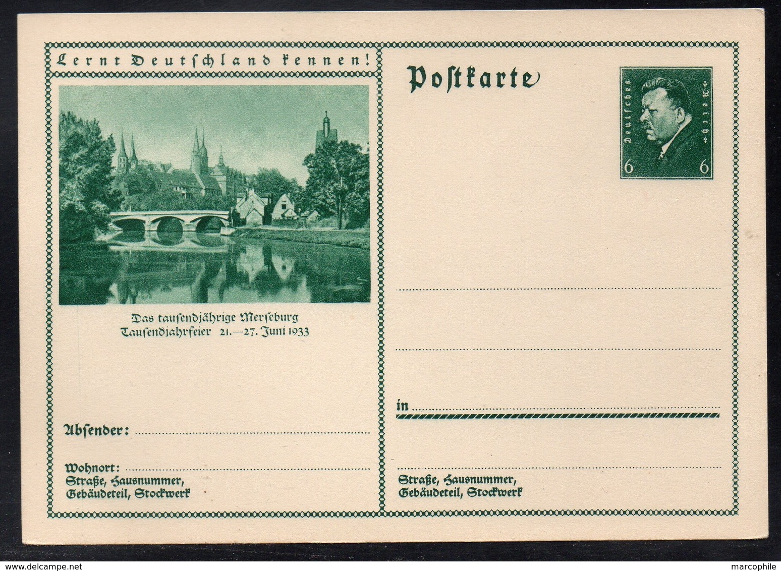 ALLEMAGNE - III REICH - MERSEBURG /1932 ENTIER POSTAL ILLUSTRE  "LERNT DEUTSCHLAND KENNEN" (ref 7702b) - Andere & Zonder Classificatie