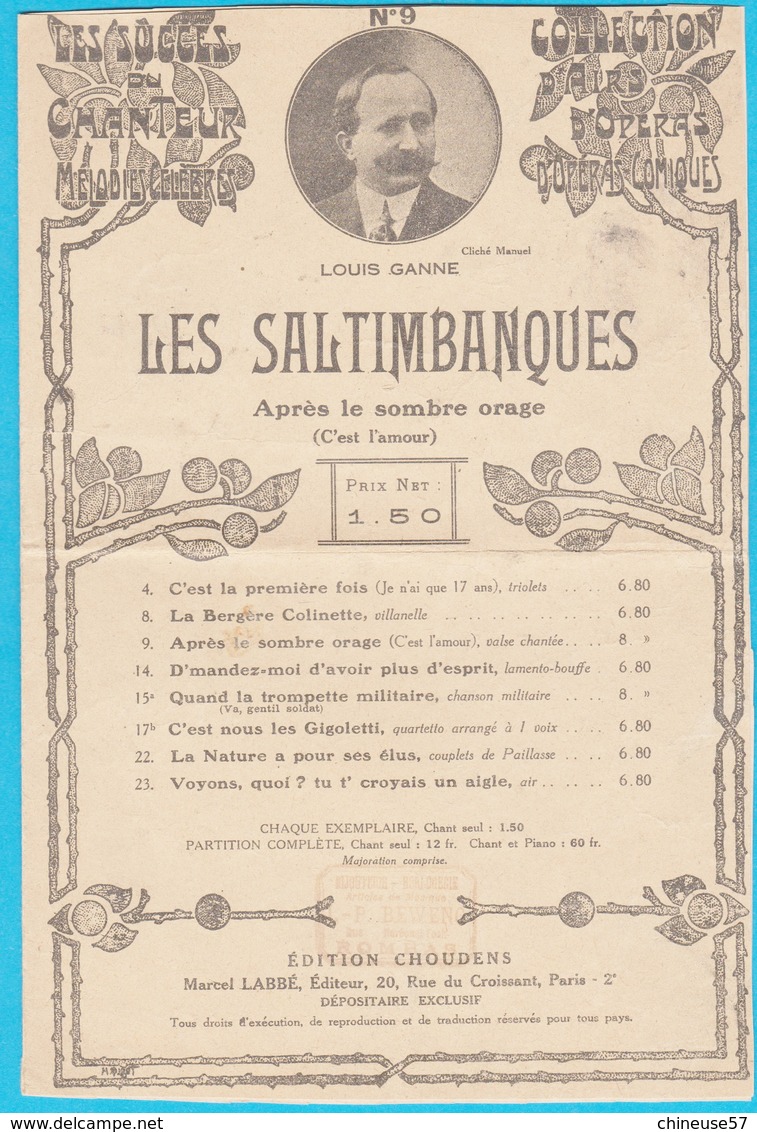 Partition Collection D'airs D'opéras Les Saltimbanques - Opéra