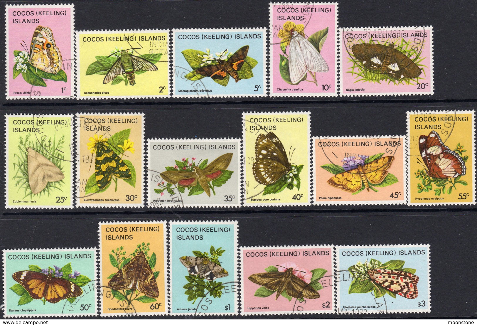 Cocos (Keeling) Islands 1982-3 Butterflies & Moths Definitives Set Of 16, Used, SG 84/99 (AU) - Cocos (Keeling) Islands