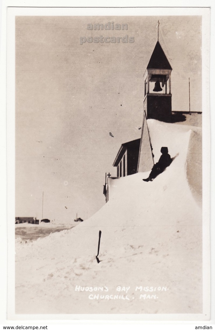Churchill Manitoba Canada, Hudson's Bay Mission, Church Buried In Snow C1930s-40s Vintage Real Photo RPPC Postcard - Churchill