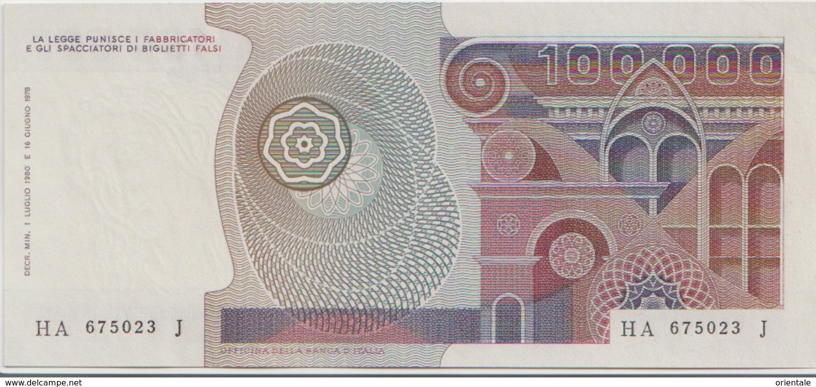 ITALY P. 108b 100000 L 1980 UNC - 100.000 Lire