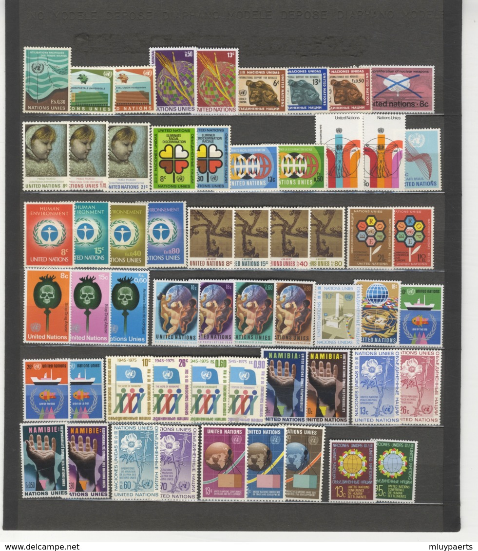 /!\ 7155 - Nations Unies (New York, Geneve) : 203 Timbres + 2 Blocs - Collections, Lots & Séries