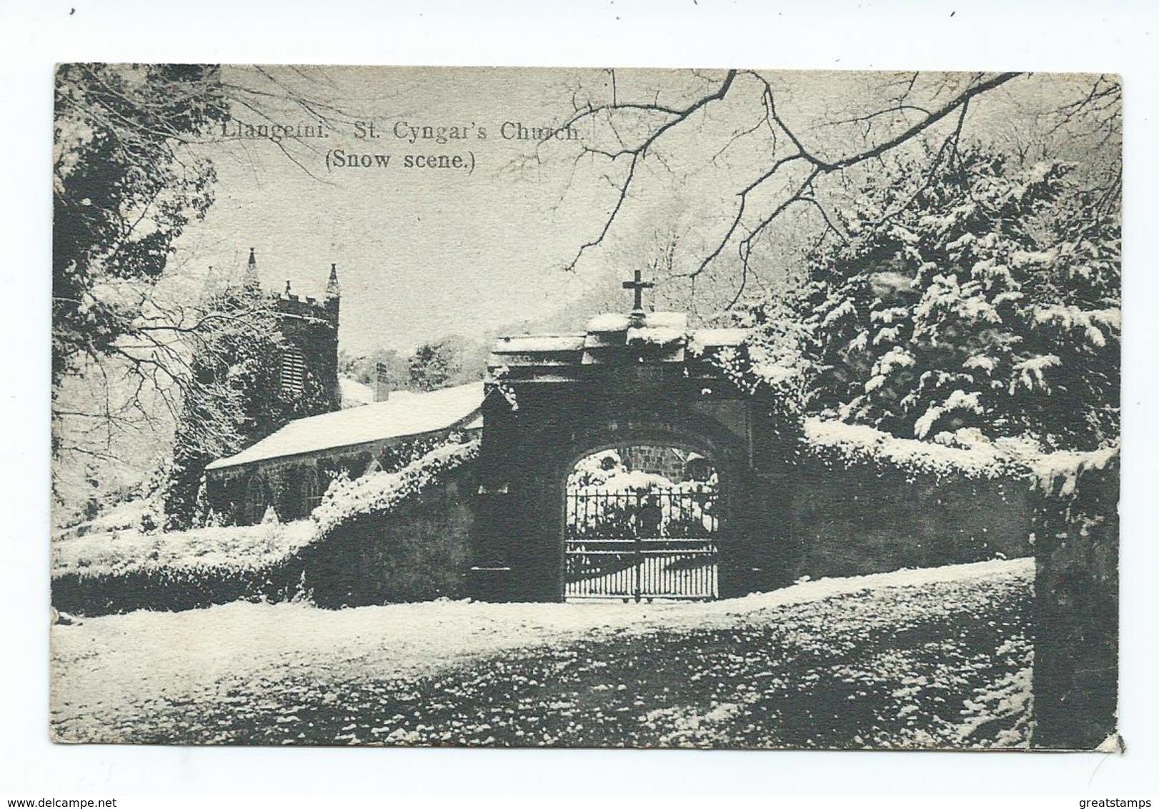Anglesey Wales Llangefni St.cyngar's Church Snow Scene. Posted 1907 Stamp Removed - Anglesey