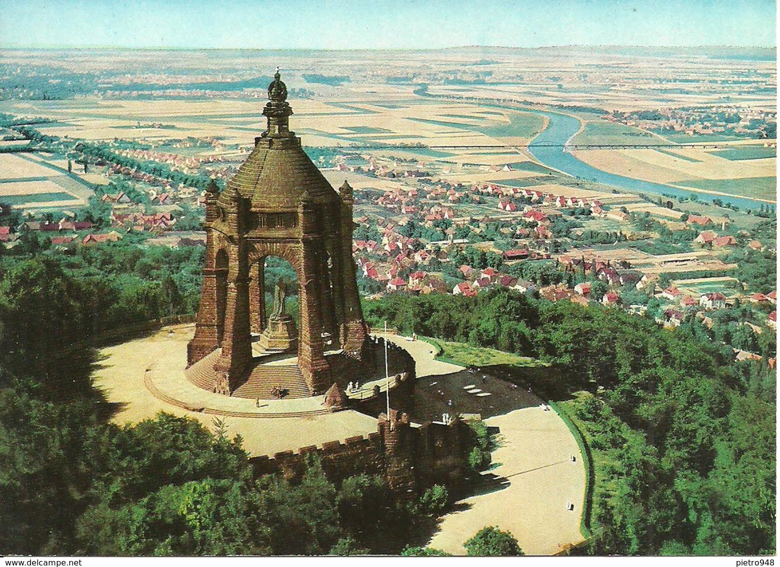 Porta Westfalica (Deutschland, Nordrhein-West.) Kaiser Wilhelm Denkmal Luftansicht, Emperor William Monument Aerial View - Porta Westfalica