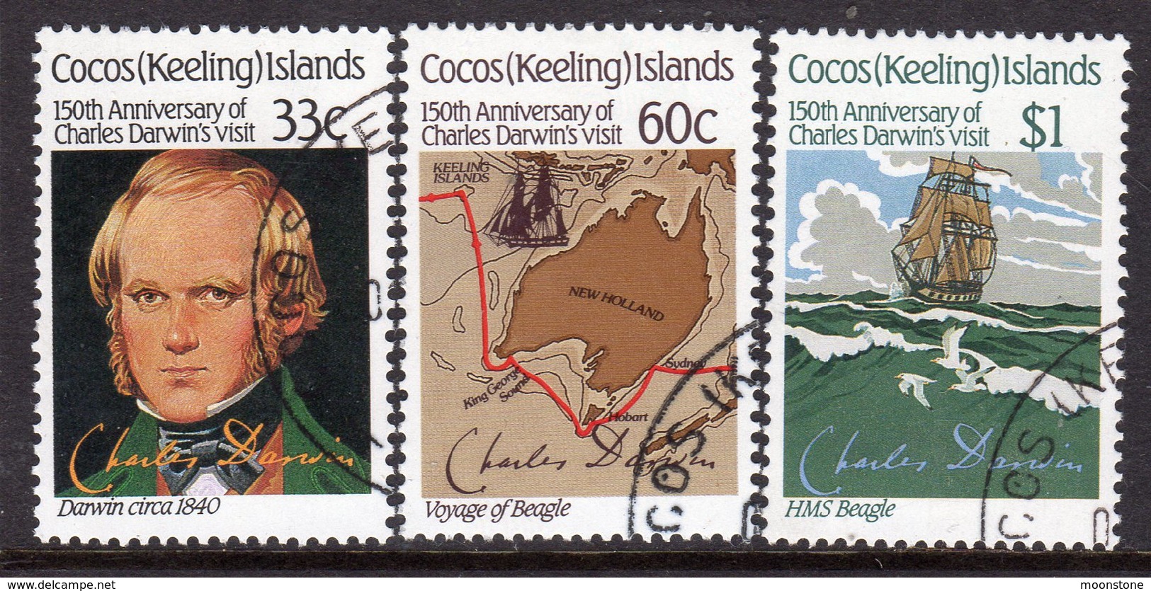 Cocos (Keeling) Islands 1986 150th Anniversary Of Darwin's Visit Set Of 3, Used, SG 152/4 (AU) - Cocos (Keeling) Islands