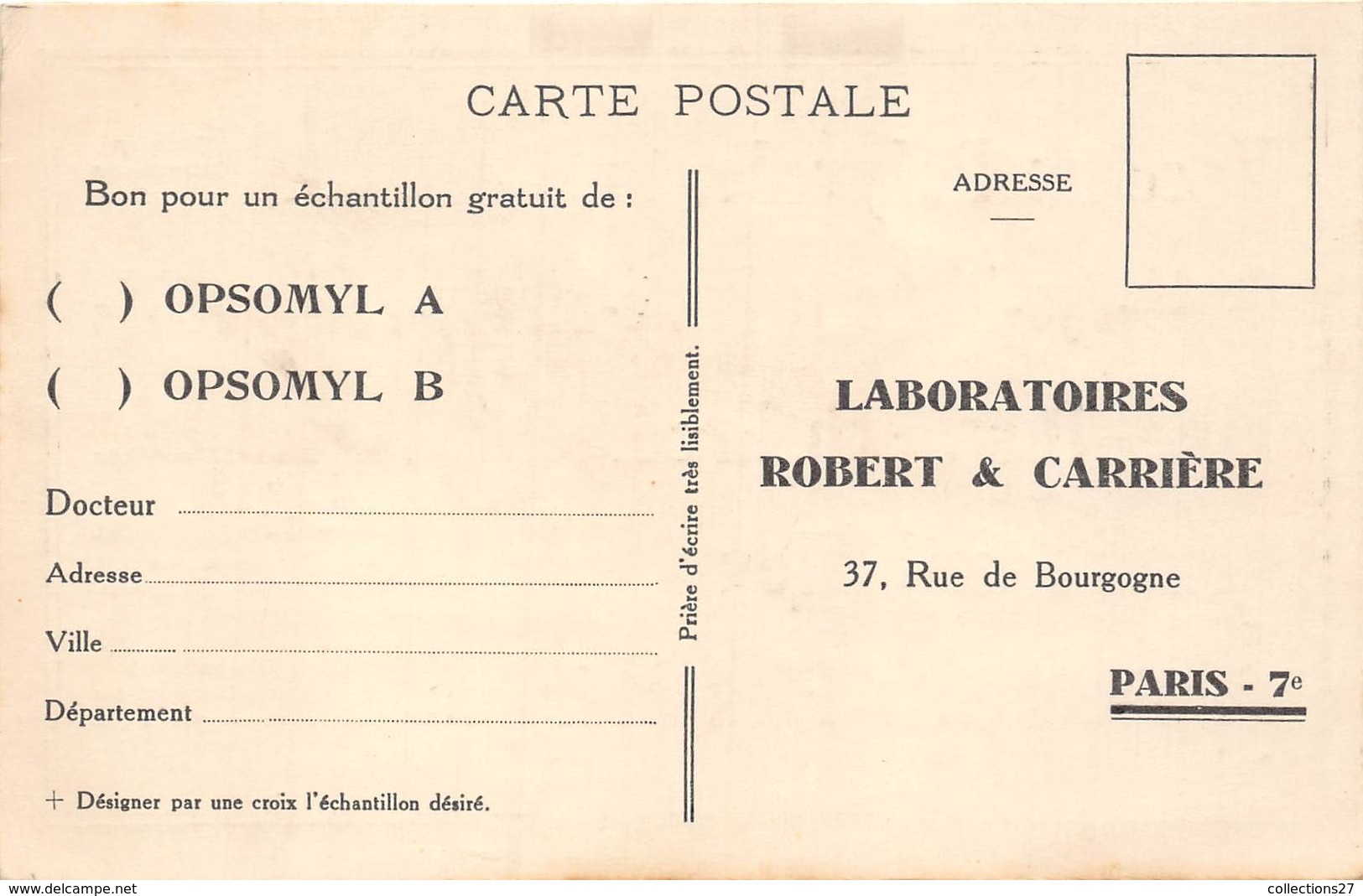 PARIS-75007-37 RUE DE BOURGOGNE, LABORATOIRE ROBERT ET CARRIERE - Arrondissement: 07