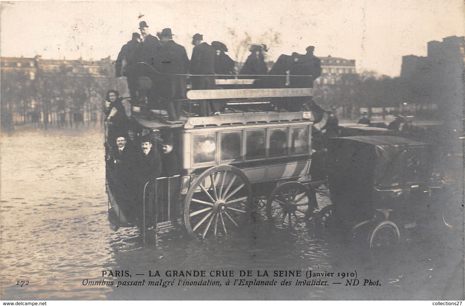 PARIS-75007-CARTE-PHOTO- LE CRUE DE 1910, OMNIBUS PASSANT MALGRE L'INONDATION A L'ESPLANADE DES INVALITES - Arrondissement: 07