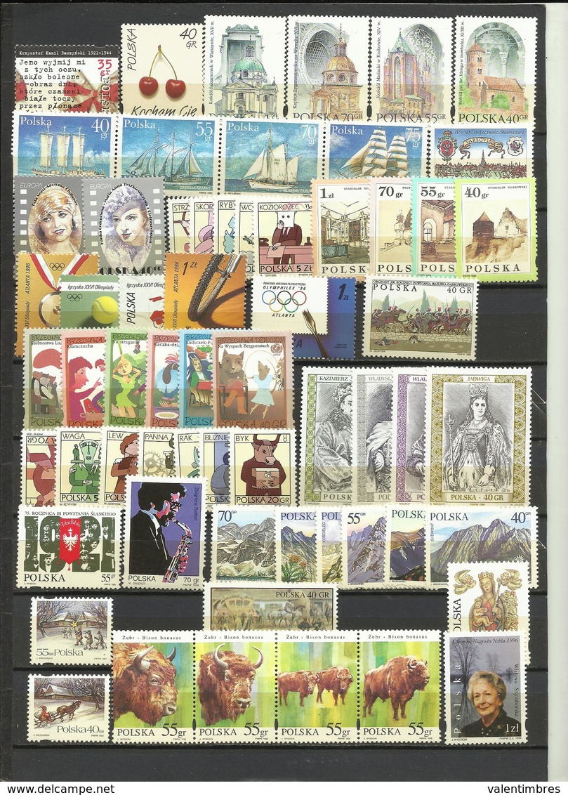 Pologne Année Complète ** 1996   YT  3360/3419    64  Timbres  Poland  Polen Polska - Full Years