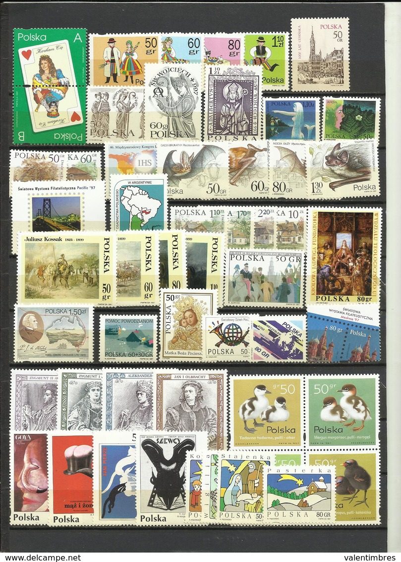 Pologne Année Complète ** 1997   YT  3420/3472   53  Timbres  Poland  Polen Polska - Années Complètes