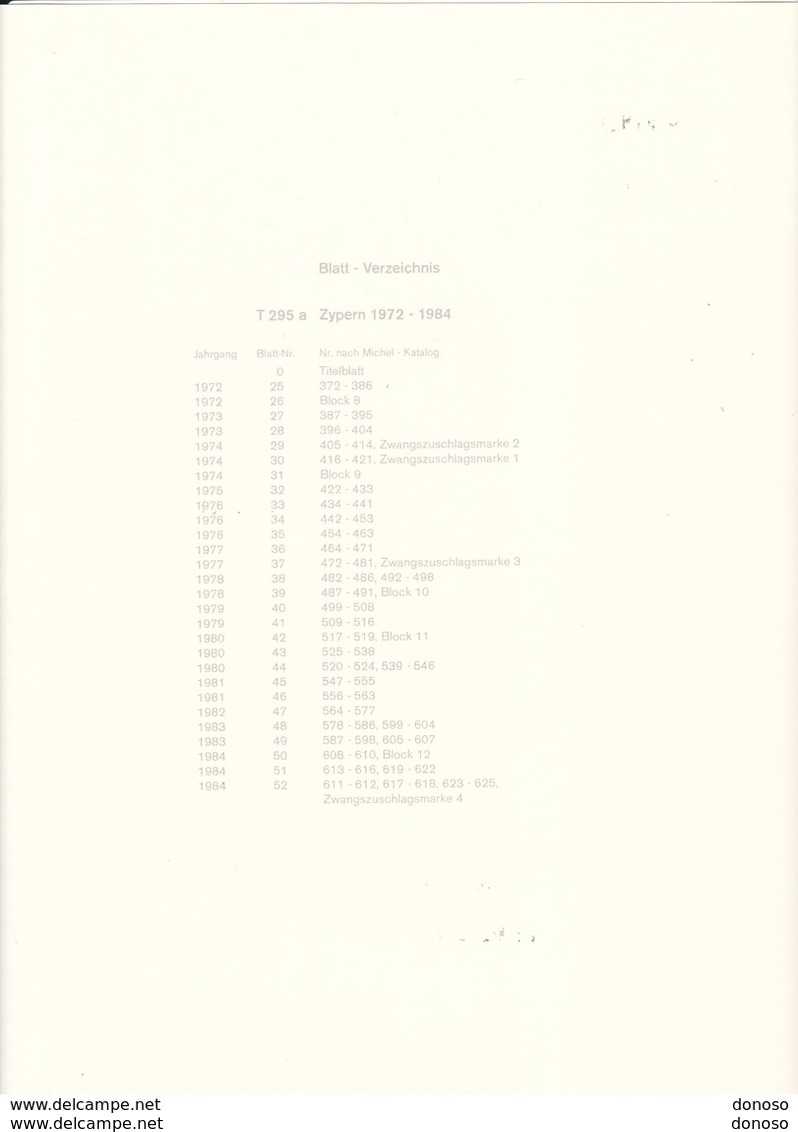 LINDNER T 295a CHYPRE 1972-1984. - Vordruckblätter