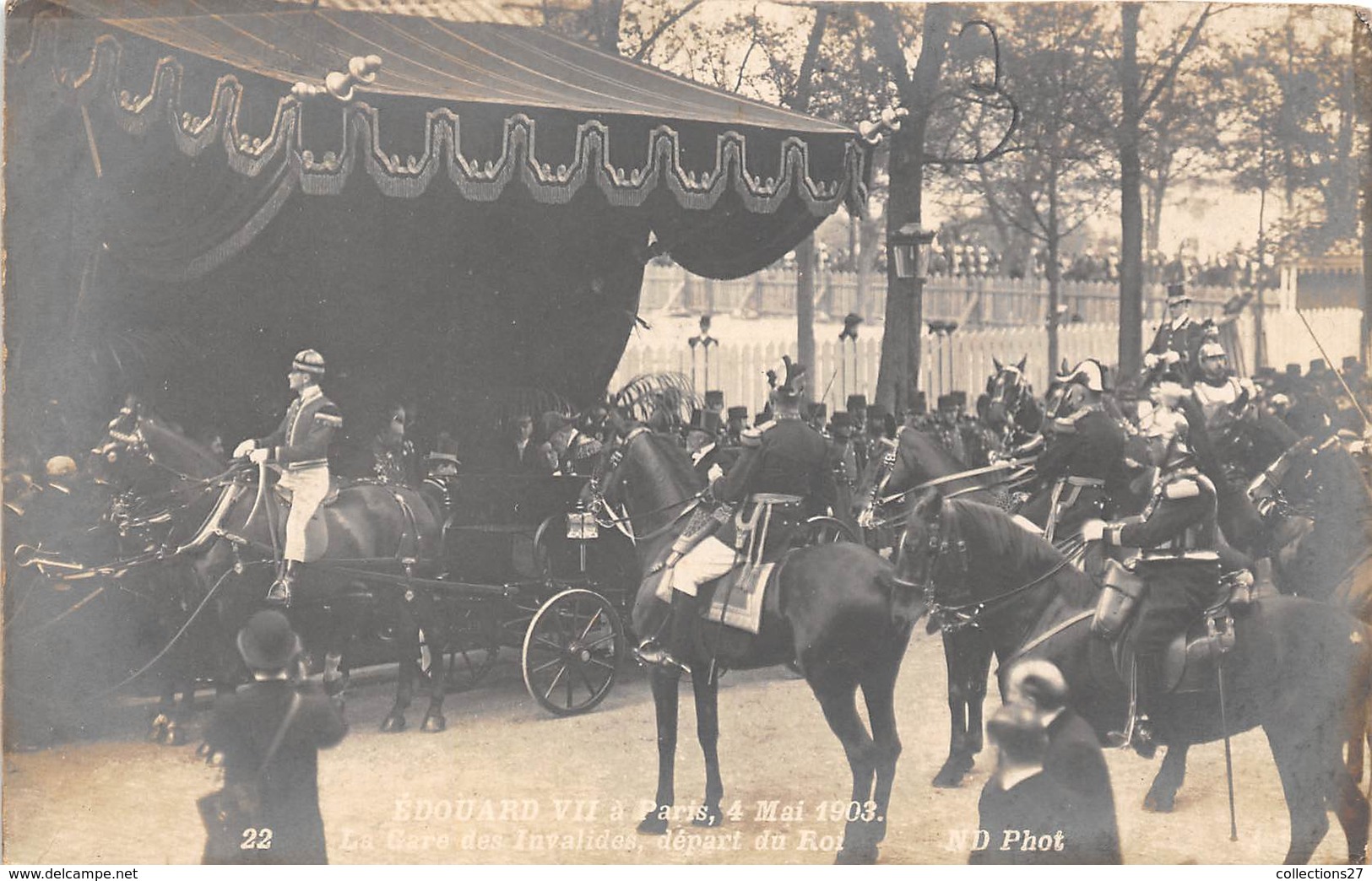 PARIS-75007-CARTE-PHOTO- EDOUARD VII A PARIS 4 MAI 1903, LA GARE DES INVALIDES DEPART DU ROI - Arrondissement: 07