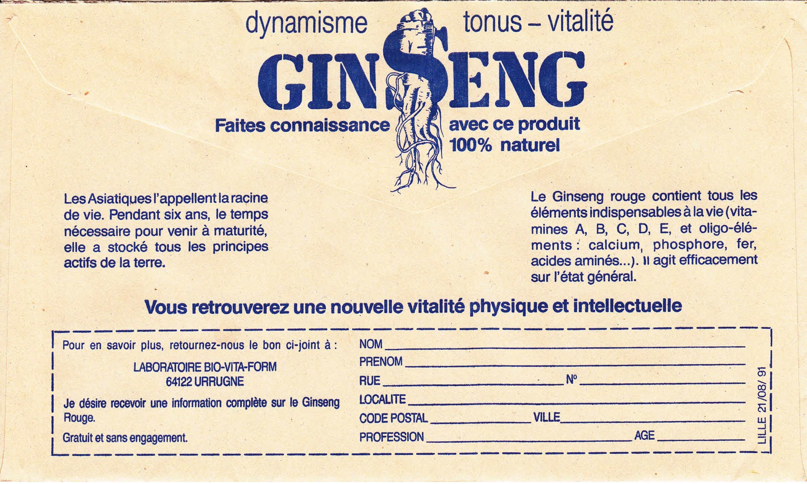 FRANCE - Enveloppe De La Poste - Pour Vos Projets... - Ginseng - Brieven & Documenten