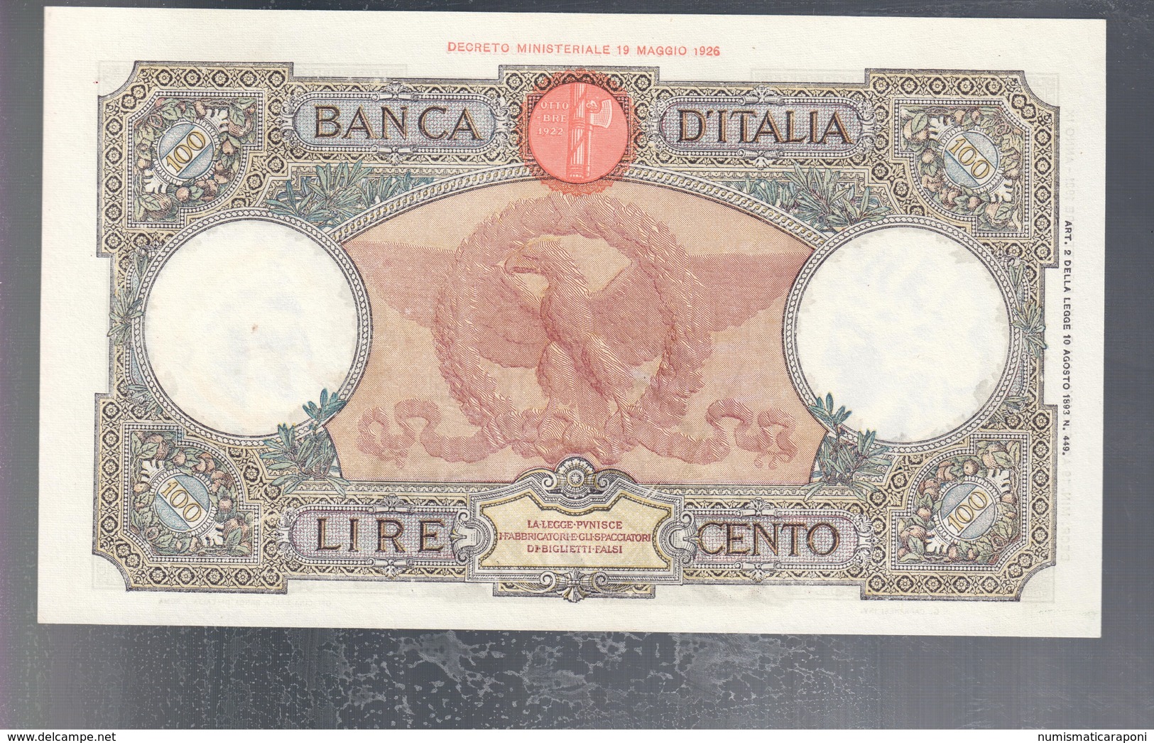 100 Lire Capranesi Roma Guerriera 19 08 1941 Fascio Roma Sup Pressato  LOTTO 3227 - 100 Liras