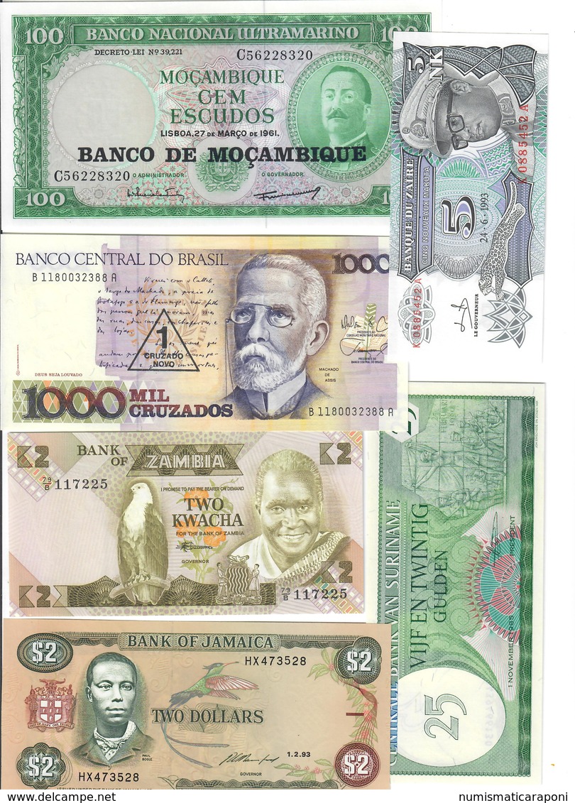 Jamaica Mazambico Brasile Zambia Suriname Zaire 6 Banconote Fds LOTTO 3228 - Jamaica