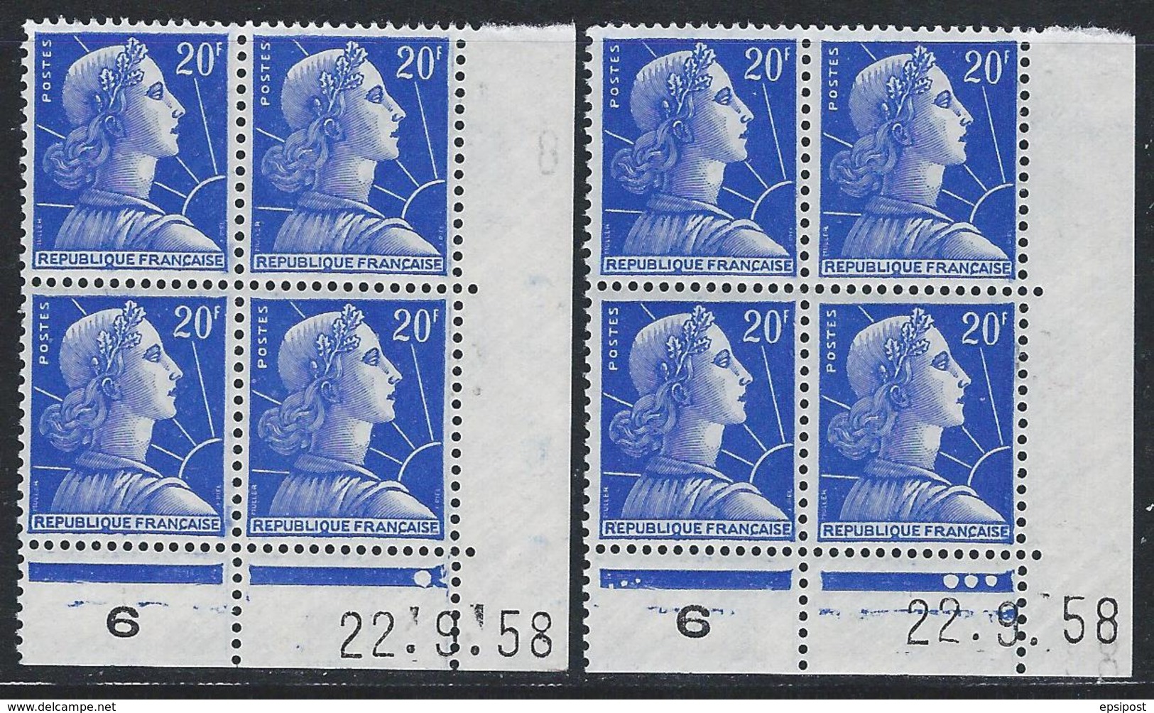 20F Muller N°1011B Coin Daté Paire Complète Du 22.09.58 Presse 6 - 1950-1959