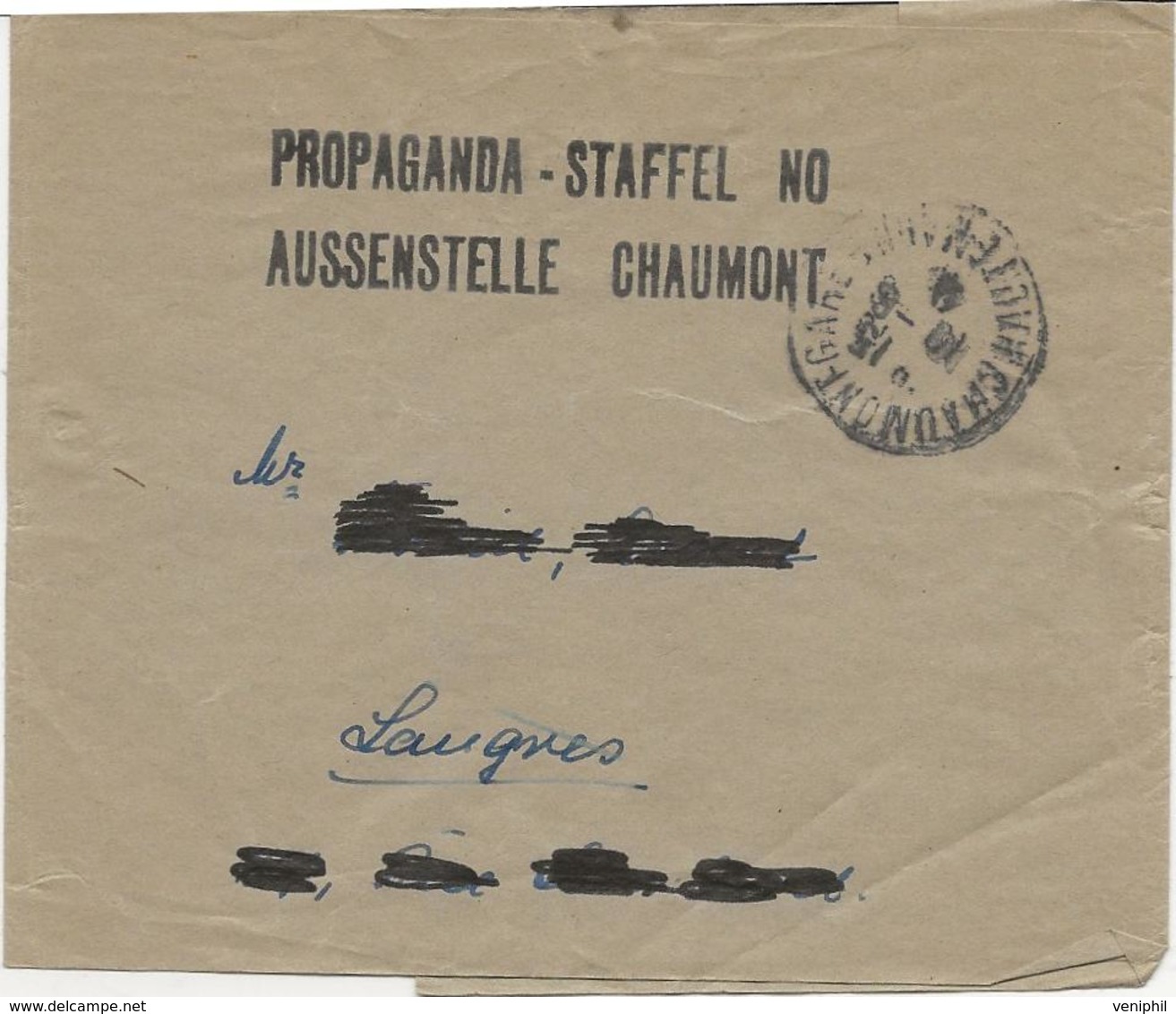 BANDE JOURNAL -PROPAGANDA - STAFFEL NO -AUSSENSTELLE CHAUMONT -CAD CHAUMONT - GARE -HTE MARNE 1944 - Military Postage Stamps