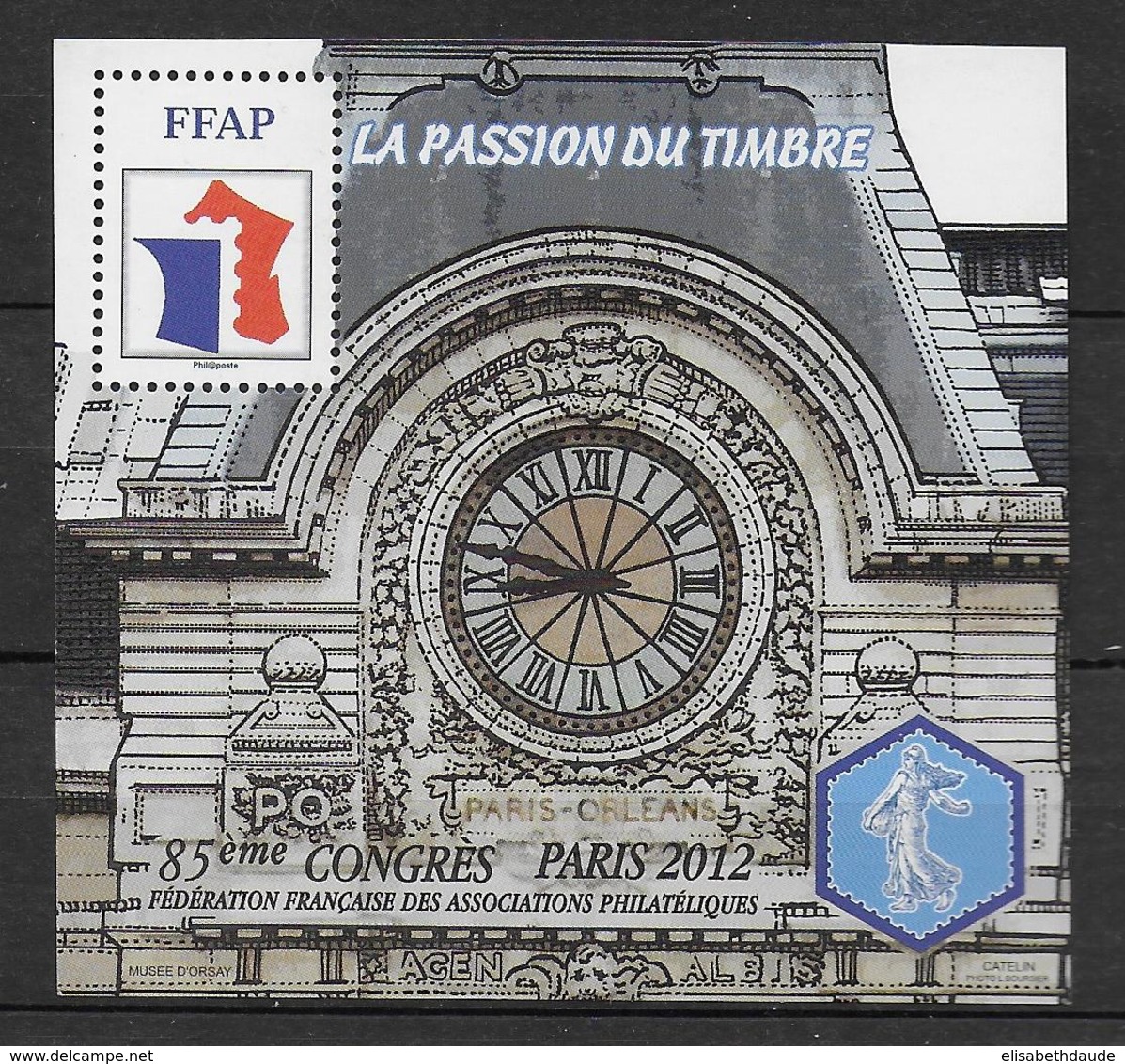 FFAP - 2012 - BLOC Du 85° CONGRES - PARIS - YVERT N°6 ** MNH - FFAP