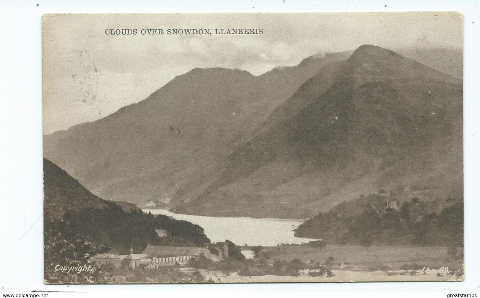 Wales Postcard Clouds Over Snowdon Mountain Llanberris Gwnedd Mauve Summit Cancel   No Stamp - Contea Sconosciuta