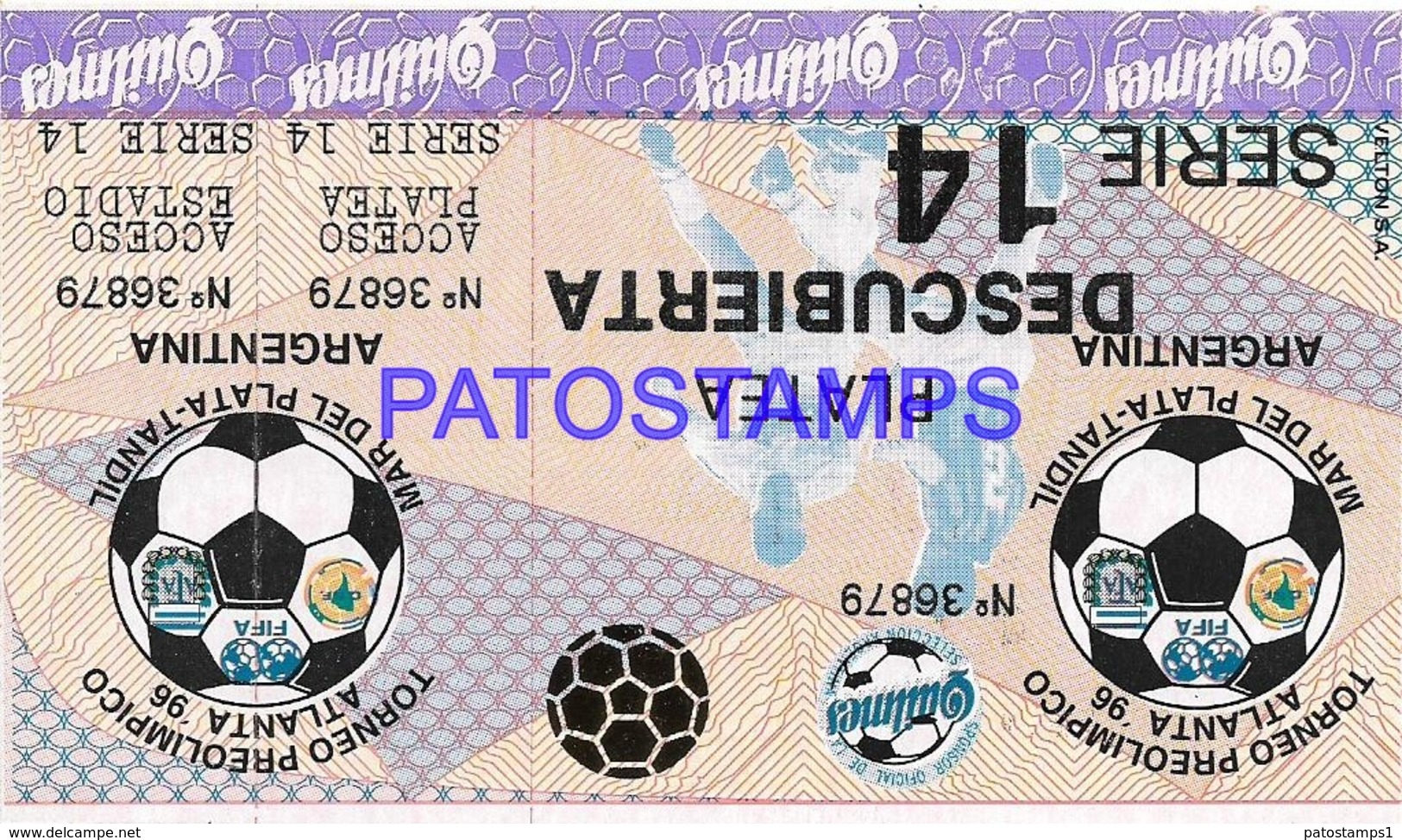 133167 ARGENTINA SPORTS FUTBOL SOCCER TORNEO PREOLIMPICO ATLANTA 96 SERIE 14 ENTRADA TICKET NO POSTAL POSTCARD - Schermen