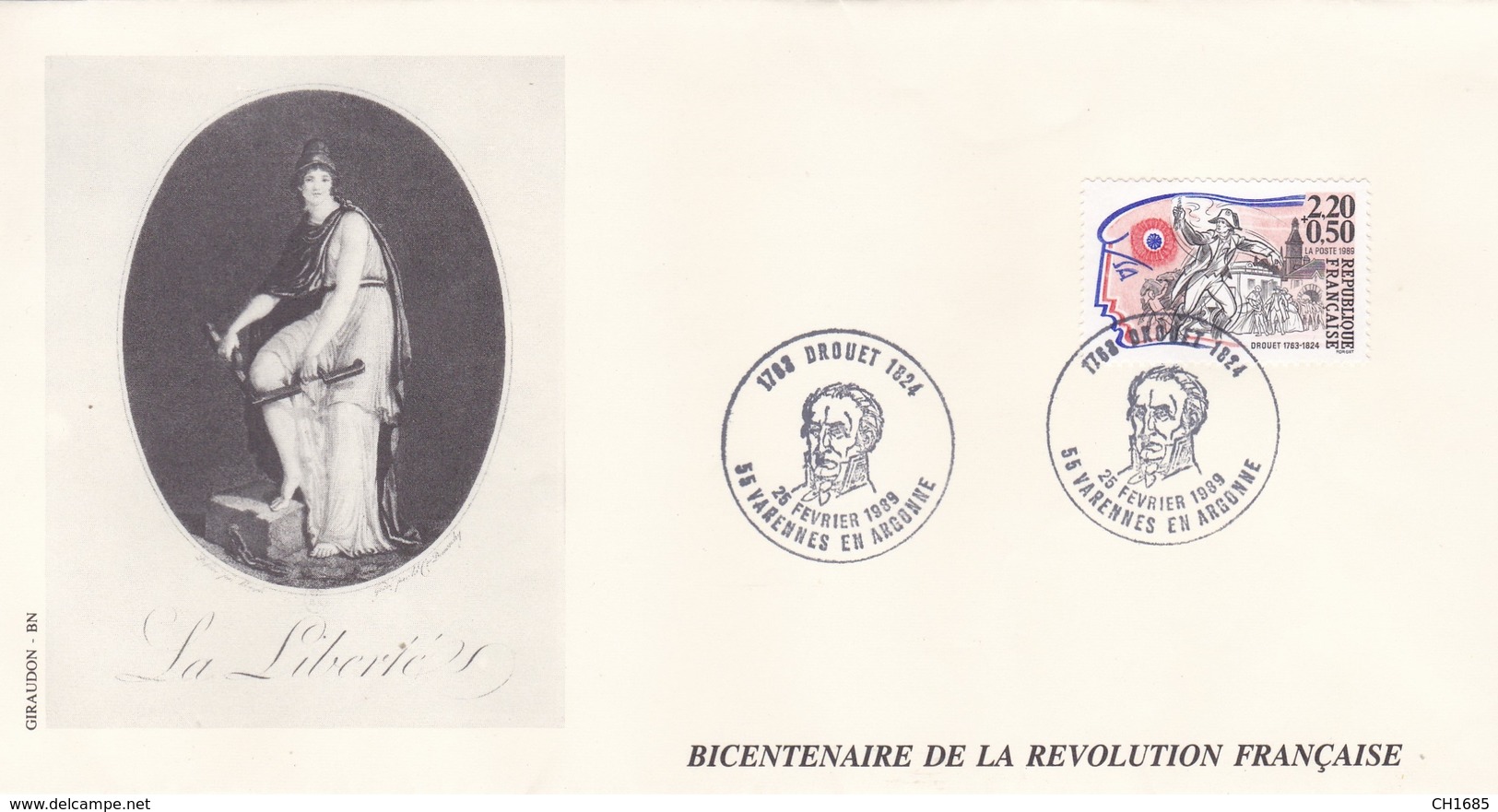Bicentenaire De La Révolution Française :  Drouet Sur Enveloppe Grand Format 11 X 22 Oblitération Varennes En Argonne - Franz. Revolution