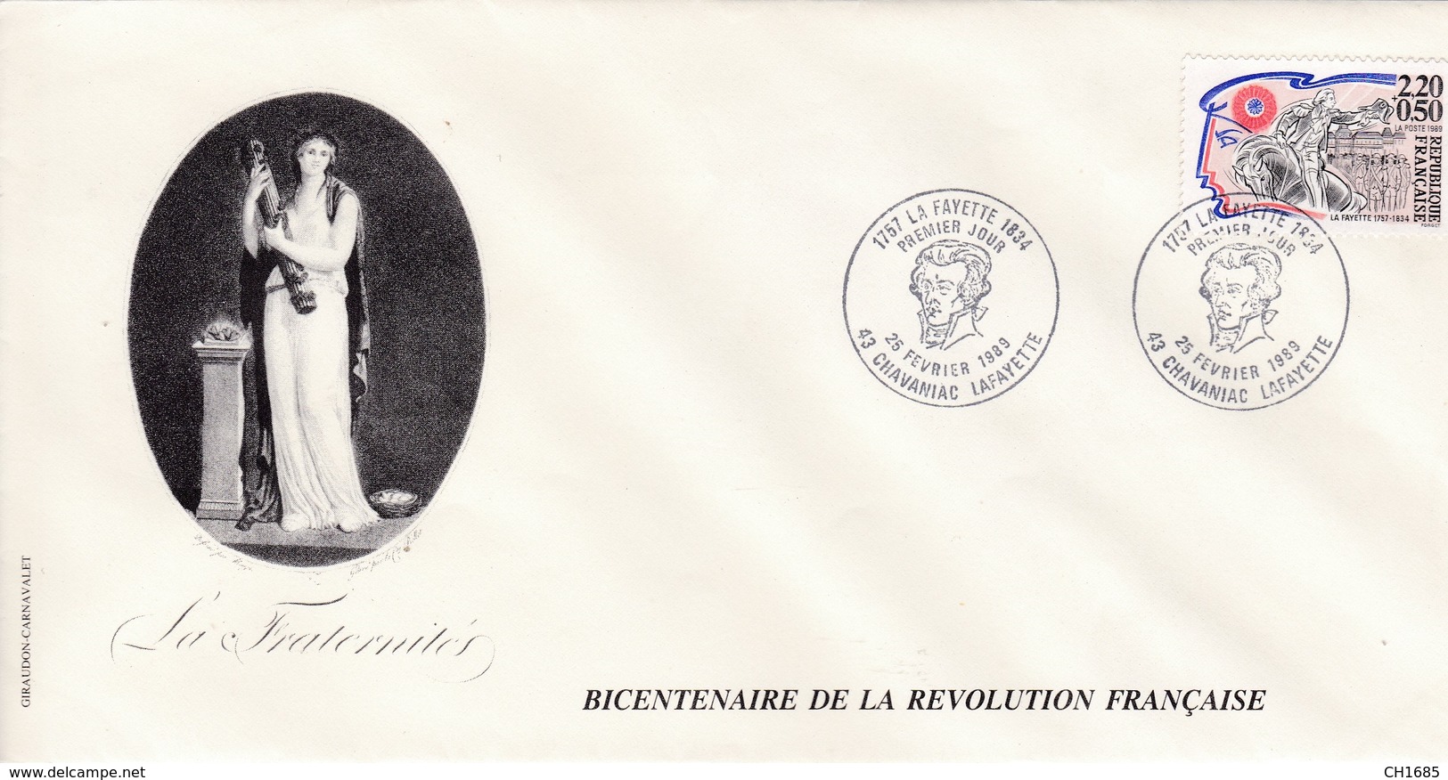 Bicentenaire De La Révolution Française : Lafayette Sur Enveloppe Grand Format 11 X 22 Oblitération Chavaniac Lafayette - Franz. Revolution