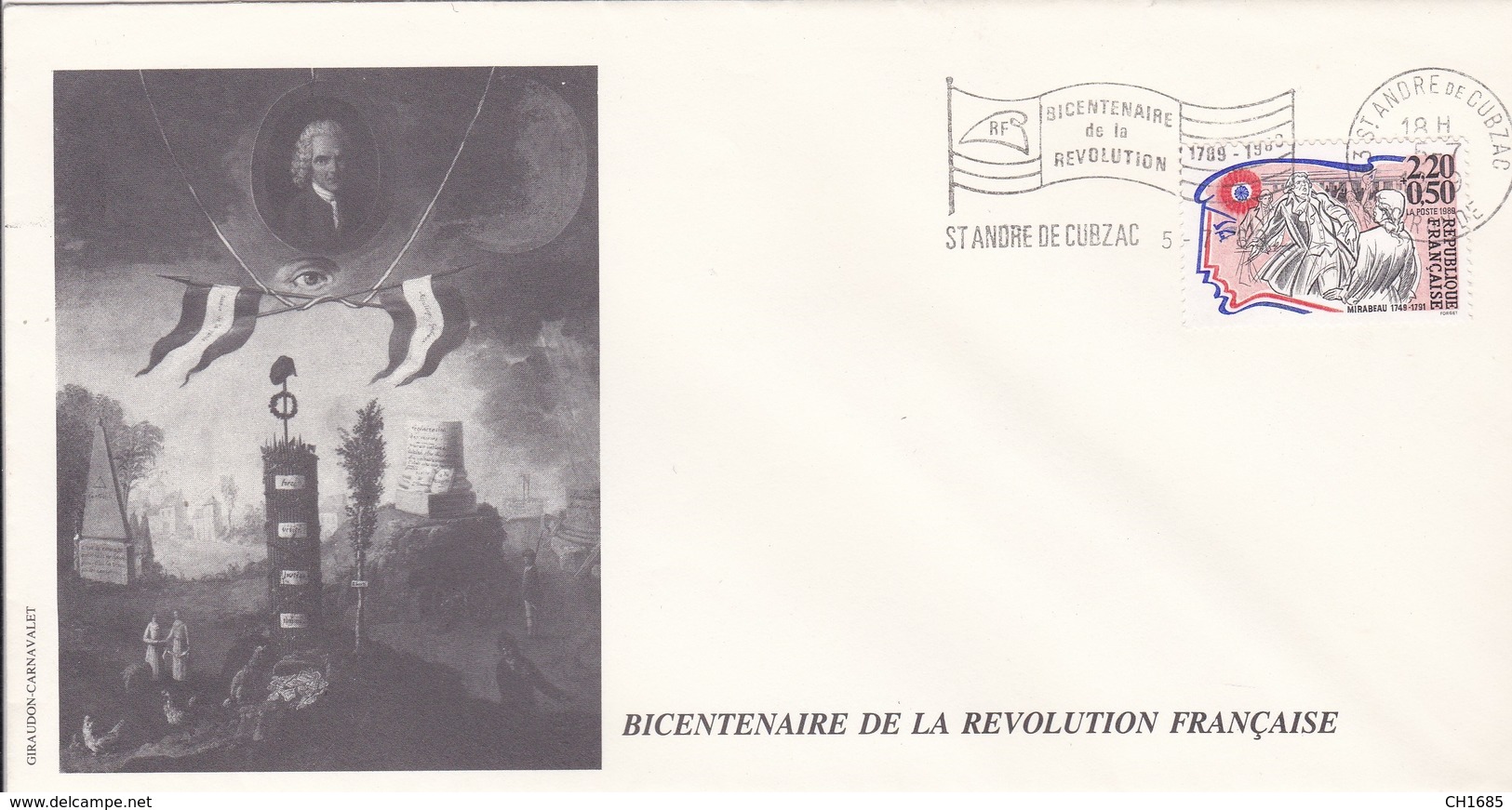 Bicentenaire De La Révolution Française : Mirabeau Sur Enveloppe Grand Format 11 X 22 Oblitération St André De Cubzac - Franz. Revolution