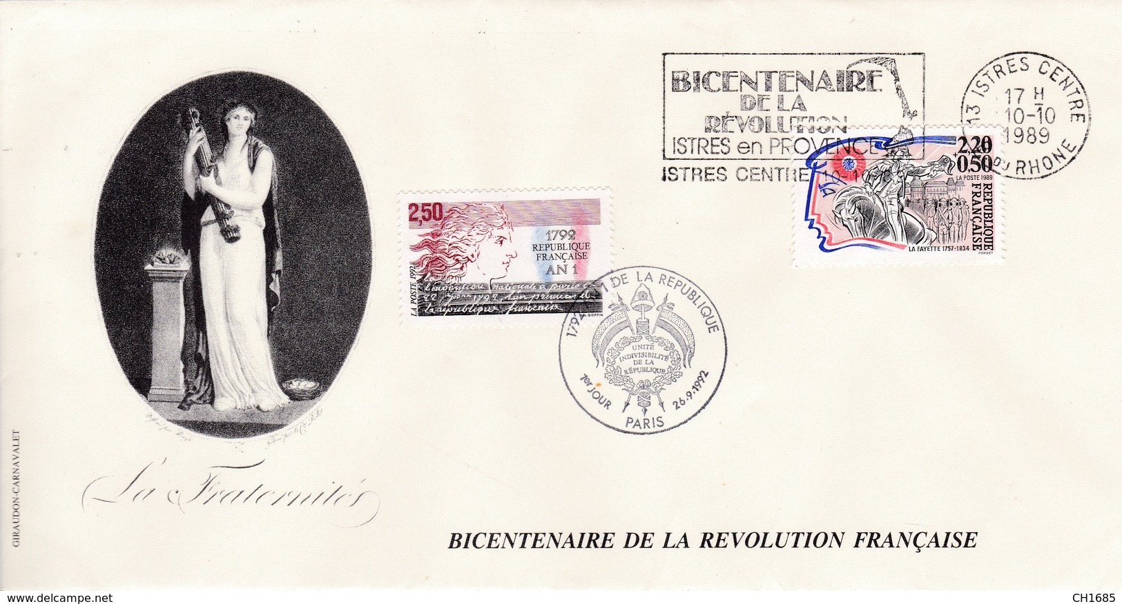 Bicentenaire De La Révolution Française  La Fayette Et An 1 Sur Enveloppe Format 11 X 22 CaD 1792 An 1 De La République - Franz. Revolution