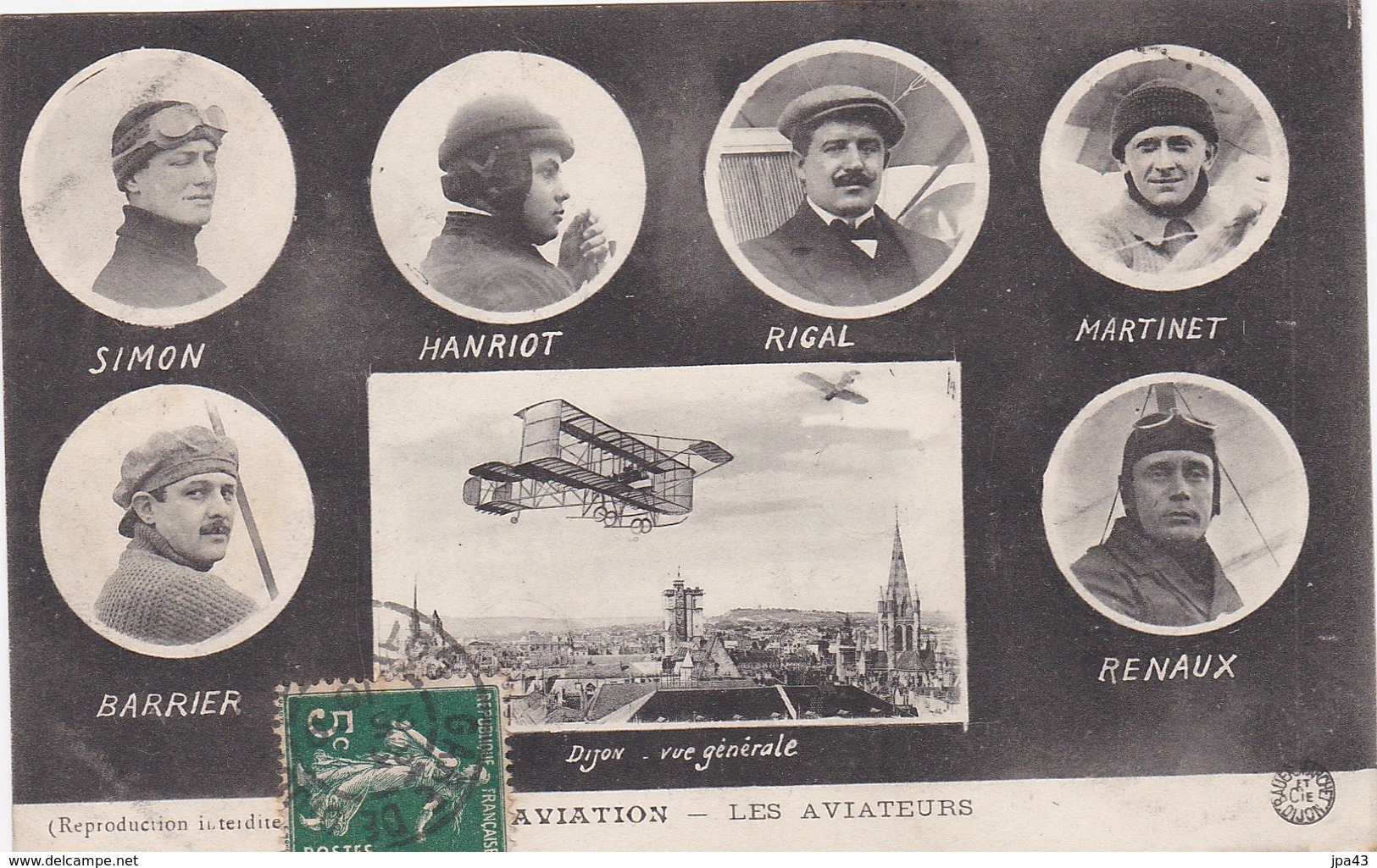 Les Aviateurs SIMO HANRIOT RIGAL MARTINET BARRIER RENAUX Dijon Aviation 1910 - Aviatori