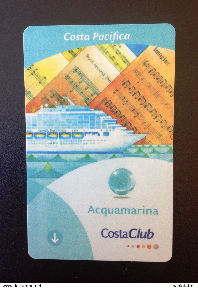 Cruise Ship Magnetic Cabin-service Key.- Costa Pacifica. Acquamarina-Costa Club. On The Back Roberto Bixio,trai Monti - Other & Unclassified