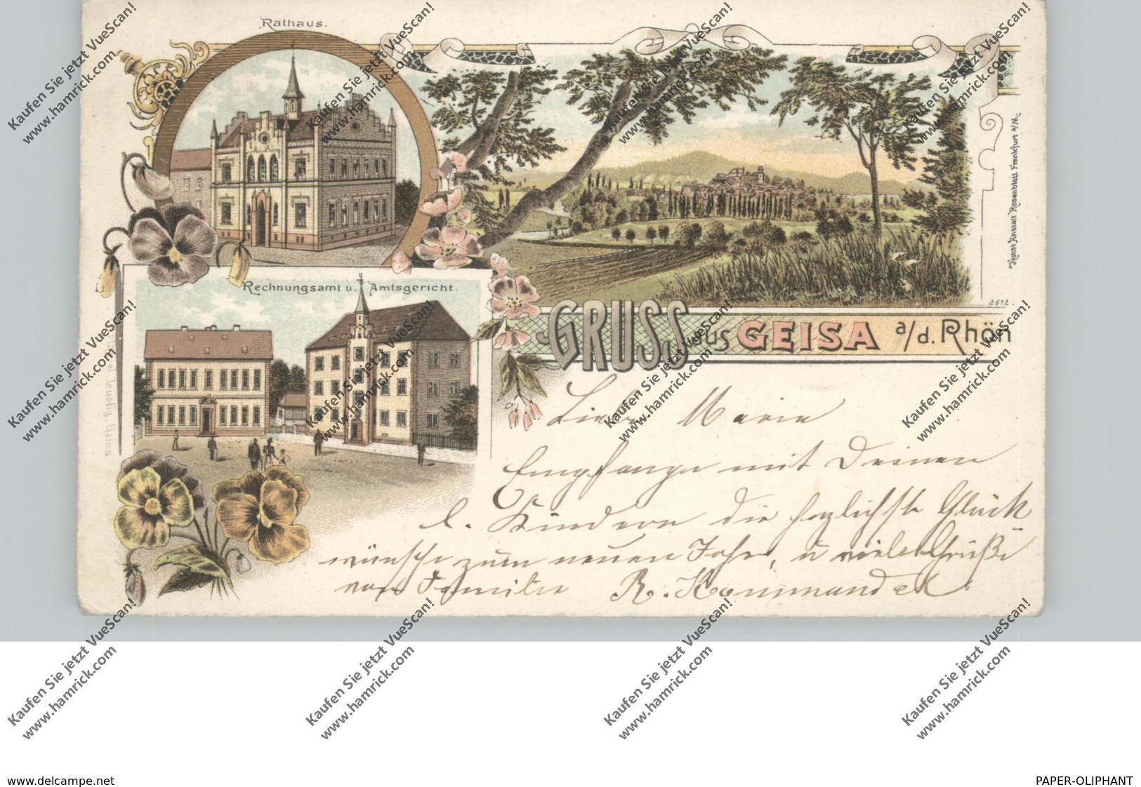 0-6222 GEISA, Lithographie 1897, Rathaus, Rechnungsamt, Amtsgericht, Gesamtansicht - Bad Salzungen