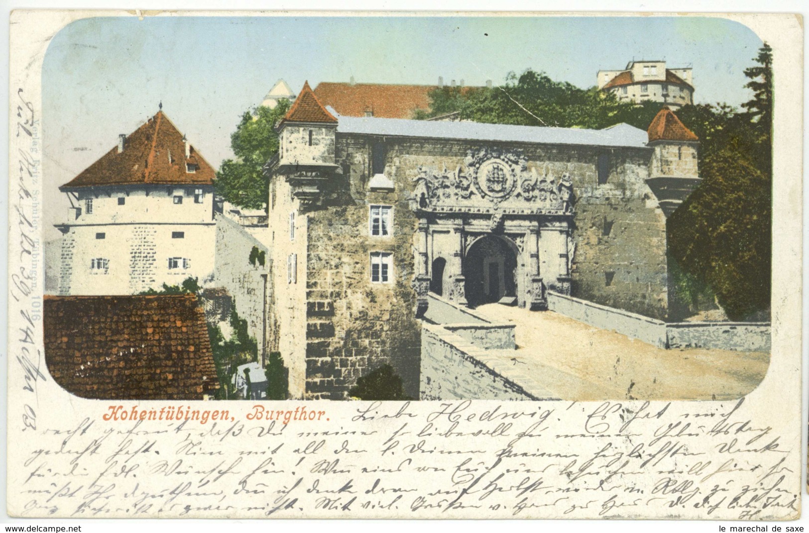 Foto Ansichtskarte Tübingen 1903 Hohentübingen Burgtor Reiniger Nach Schwäbisch Hall - Tuebingen