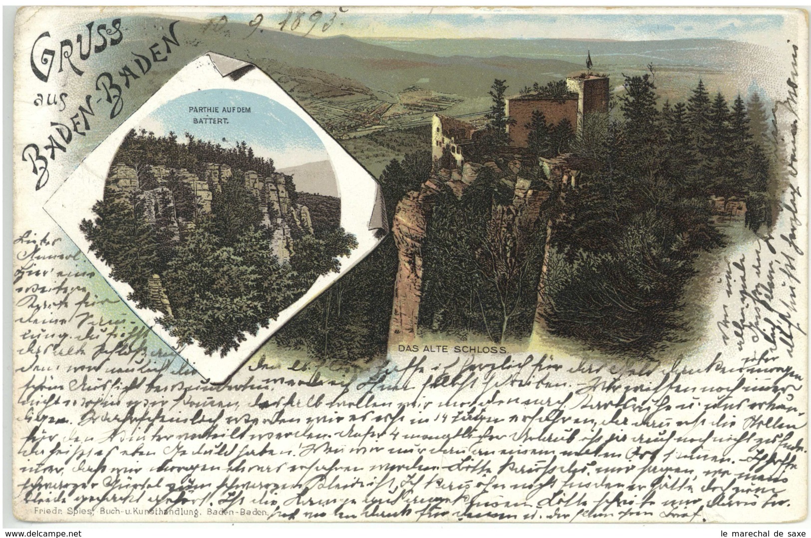 Ansichtskarte BADEN-BADEN 1895 Litho Das Alte Schloss - Baden-Baden