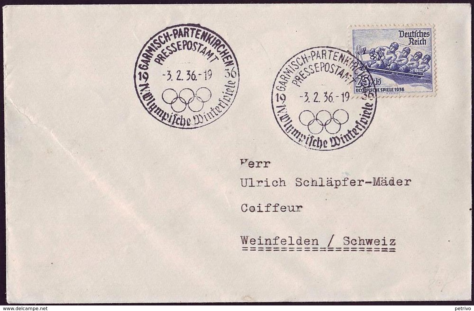 Germany - 1936 L - Winter Olympic Games 1936 - Letter (Presspostamt) - Winter 1936: Garmisch-Partenkirchen