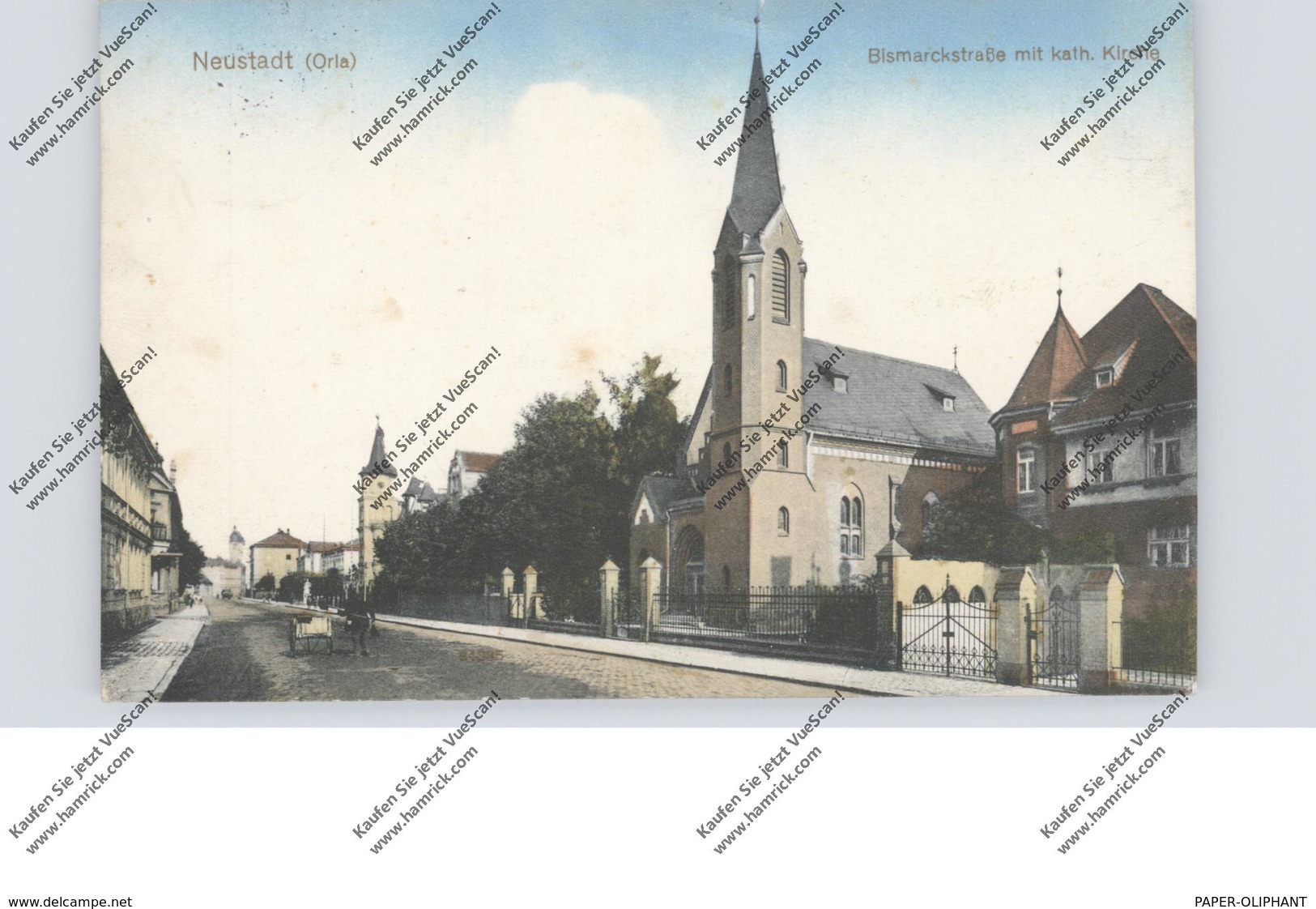 0-6710 NEUSTADT / Orla, Bismarckstrasse Mit Katholischer Kirche, 1916 - Neustadt / Orla