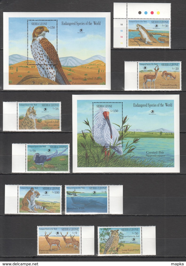 G576 SIERRA LEONE FLORA & FAUNA BIRDS ENDANGERED SPECIES OF THE WORLD 1SET+2BL MNH - Autres & Non Classés