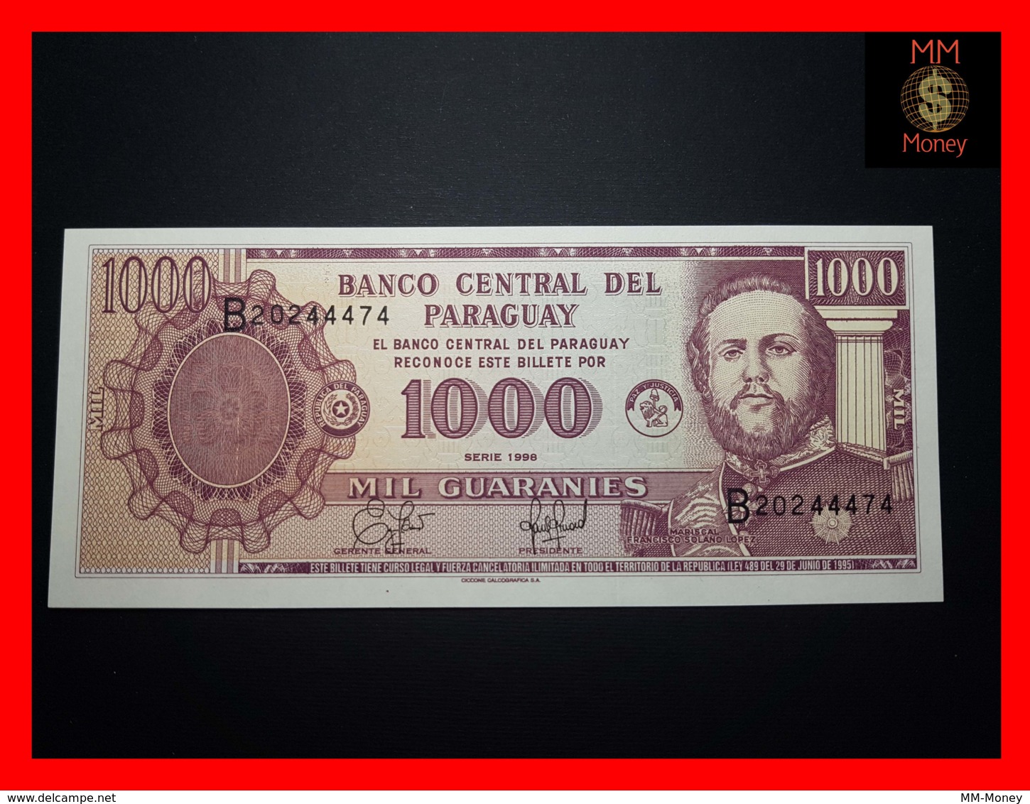 PARAGUAY 1.000 1000 Guaranies 1998  P. 214 A Printer Ciccone  UNC - Paraguay
