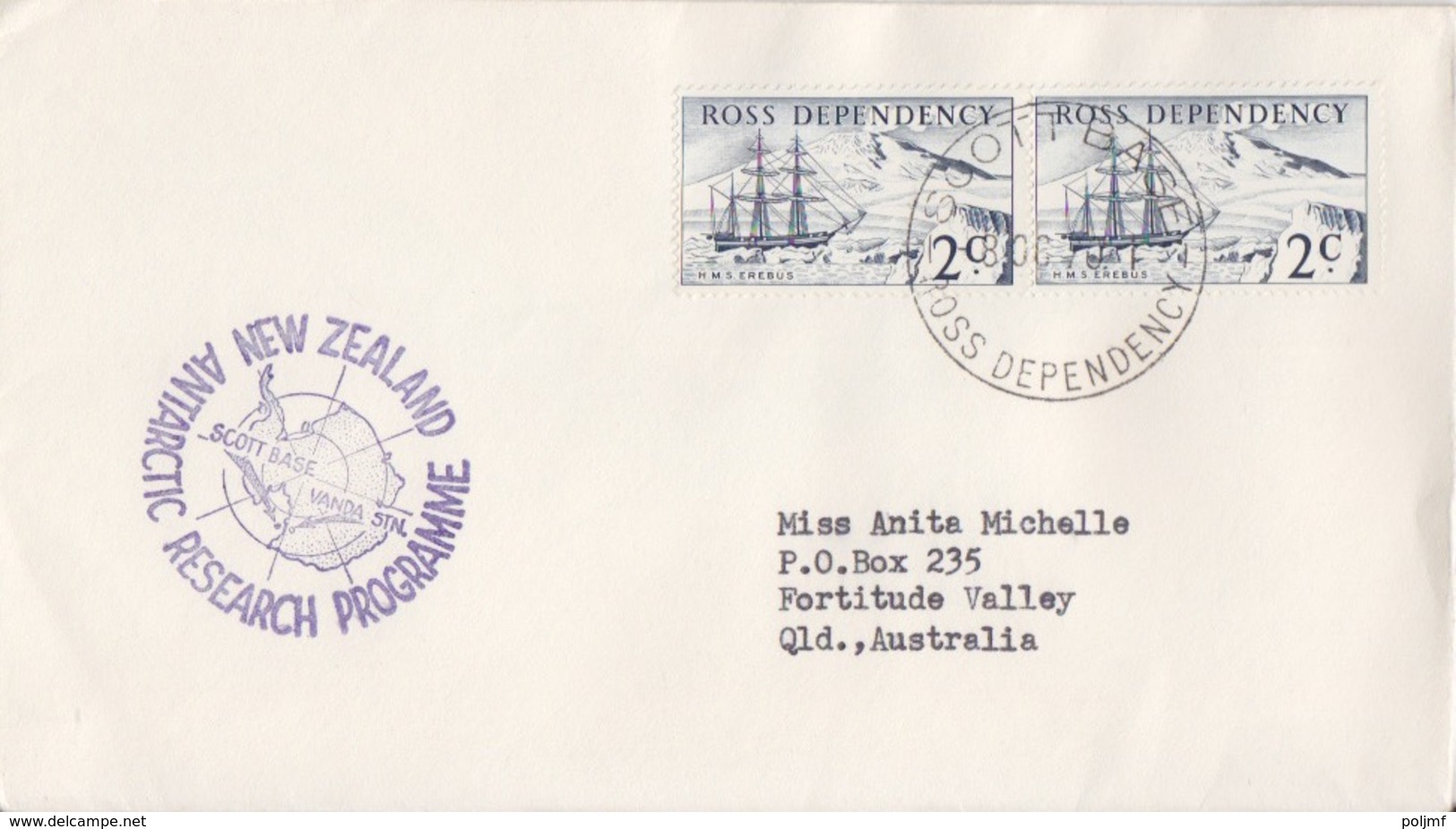 Polaire Néozélandais, N° 5 X 2 Obl. Scott-Base Le 8 OC 70 Pour L'Australie + Cachet Vanda Stn. - Covers & Documents