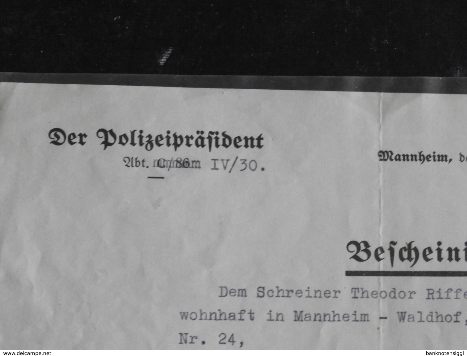 Bescheinigung Kirchen Austritt Mannheim 1941 - Other & Unclassified