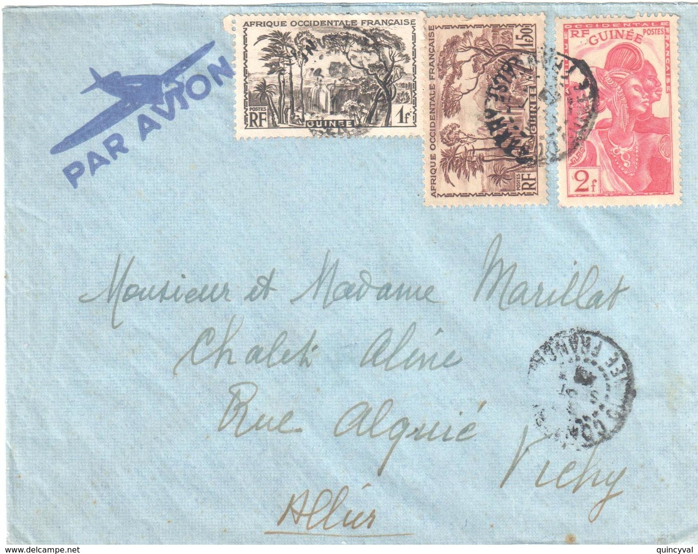 CONAKRY Guinée Française Lettre PAR AVION Chutes D'eau 1F 1,50F Guinéenne 2F Yv 163 140 142 - Cartas & Documentos