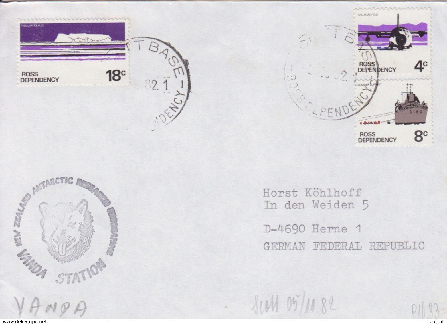 Polaire Néozélandais, N° 10, 12, 14 Obl. Scott-Base Le 5 NO 82 + Cachet Vanda Station - Lettres & Documents