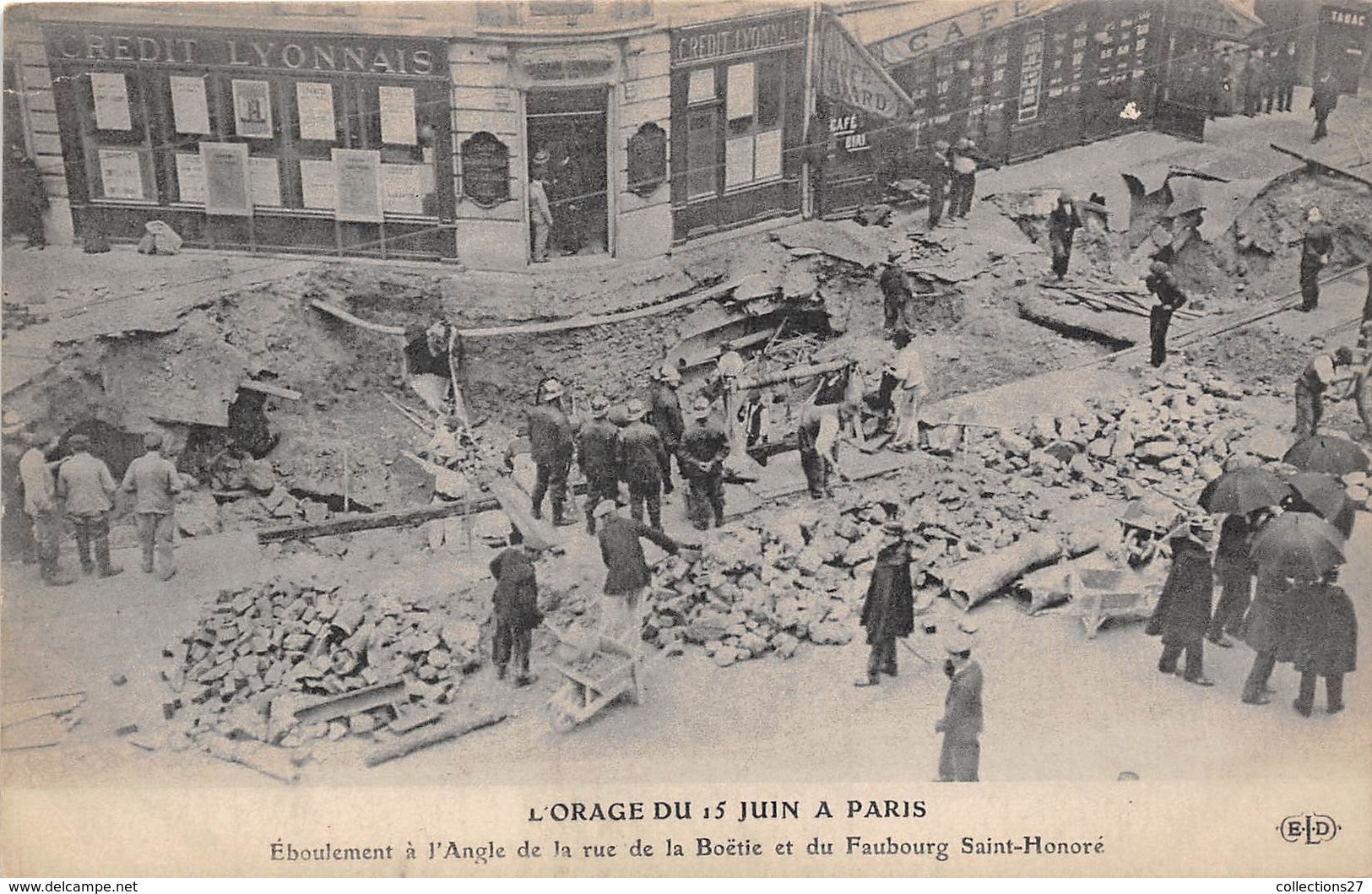 PARIS-75008-L'ORAGE DU 15 JUIN, EBOULEMENT A L'ANGLE DE LA RUE DE LA BOËTIE ET DU FAUBOURG ST-HONORE - Arrondissement: 08