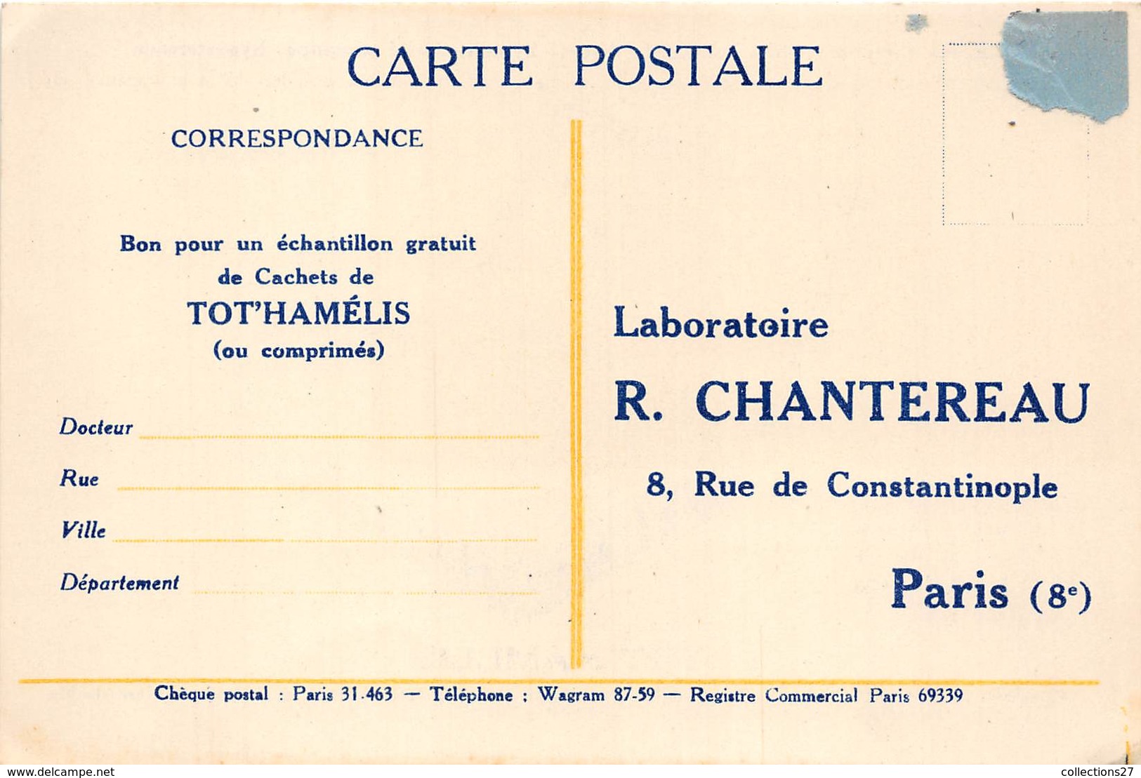 PARIS-75008-8 RUE DE CONSTANTINOPLE- LABORATOIRE DU TOT'HAMELIS - Arrondissement: 08