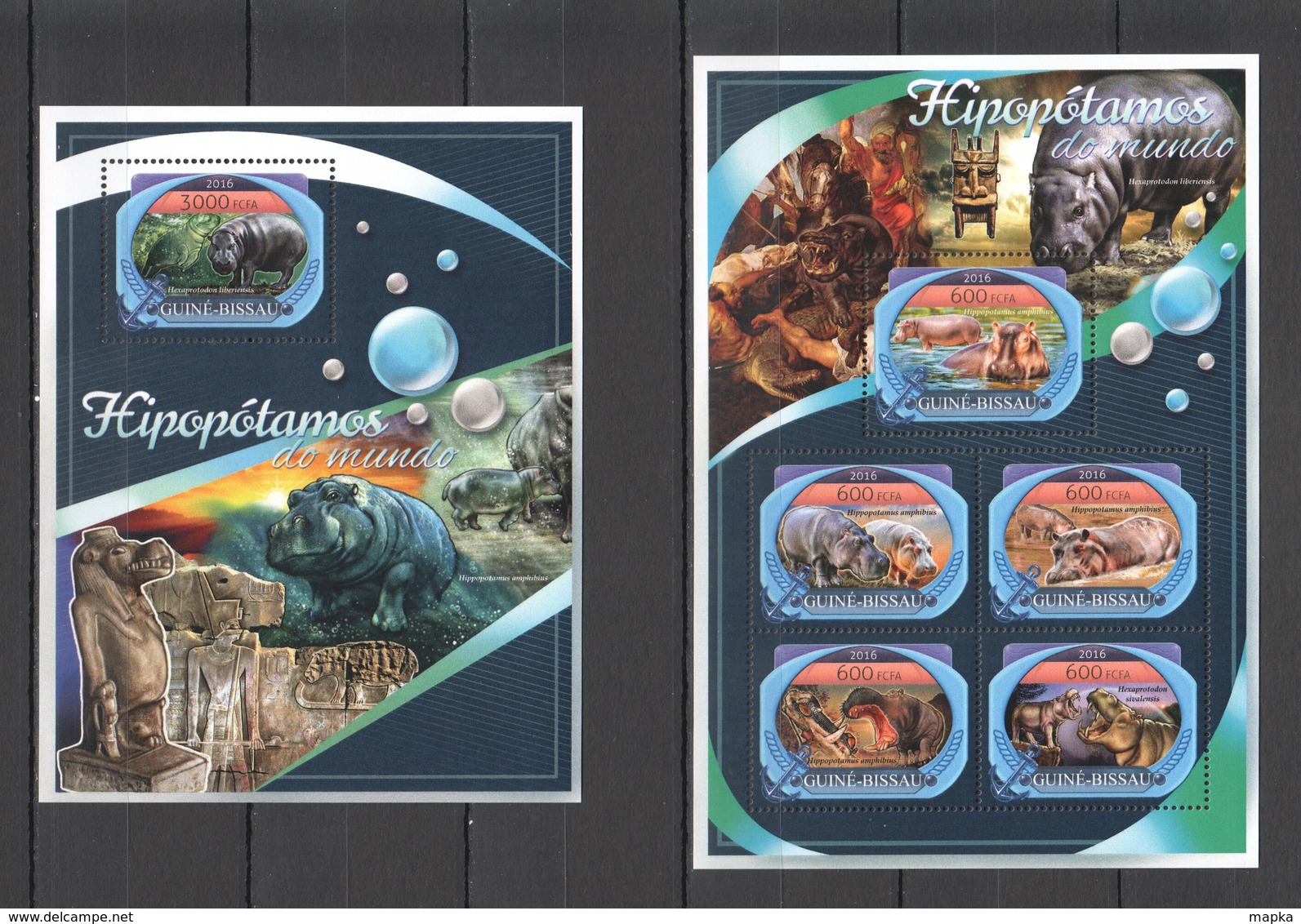 TT090 2016 GUINE GUINEA-BISSAU ANIMALS HIPPOPOTAMES 1KB+1BL MNH - Other & Unclassified