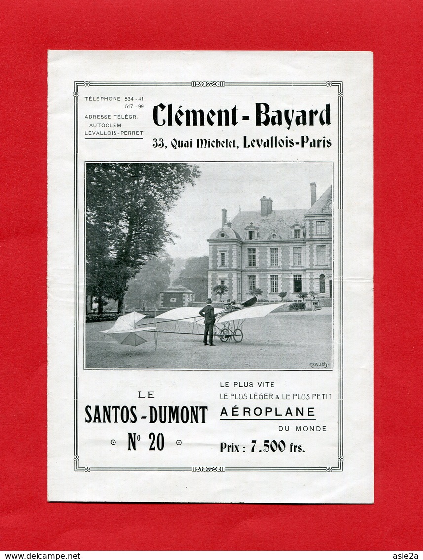 2 Brochures  AEROPLANE  SANTOS-DUMONT N°20  CLEMENT-BAYARD 1911 - Vliegtuig