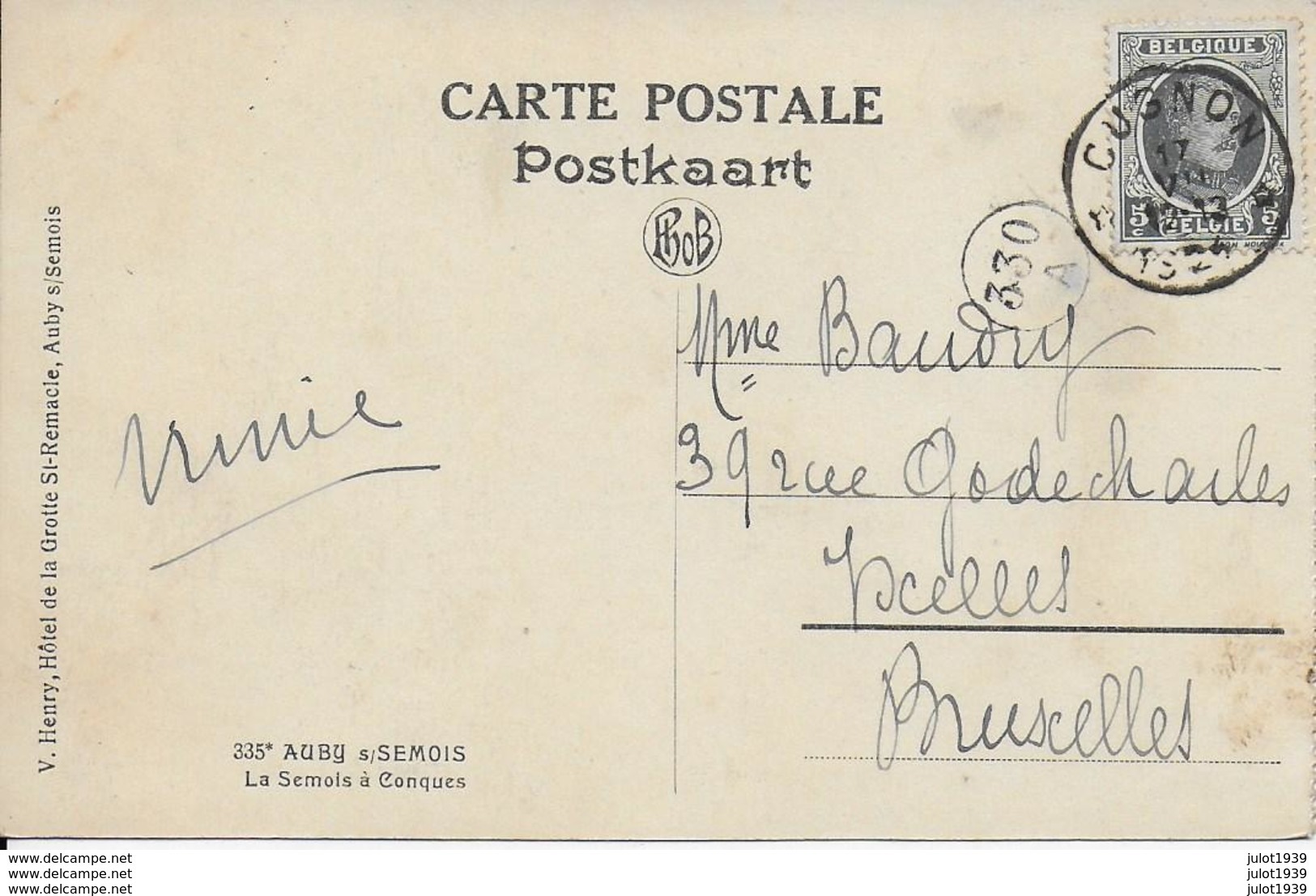 AUBY ..-- La Semois à CONQUES . 1924 Vers IXELLES ( Mme BAUDRY ) . Voir Verso . - Bertrix