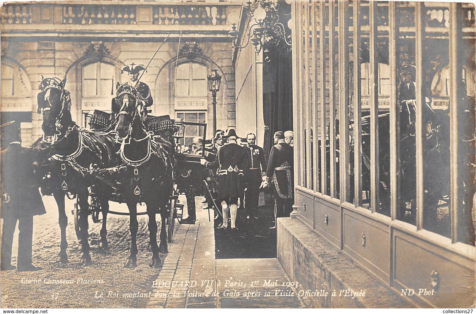 PARIS-75008-CARTE-PHOTO-EDOUARD VII 1er MAI 1903LE ROI MANTANT DANS LA VOITURE DE GALA APRES LA VISITE OFFICIELLE A L'EL - Arrondissement: 08